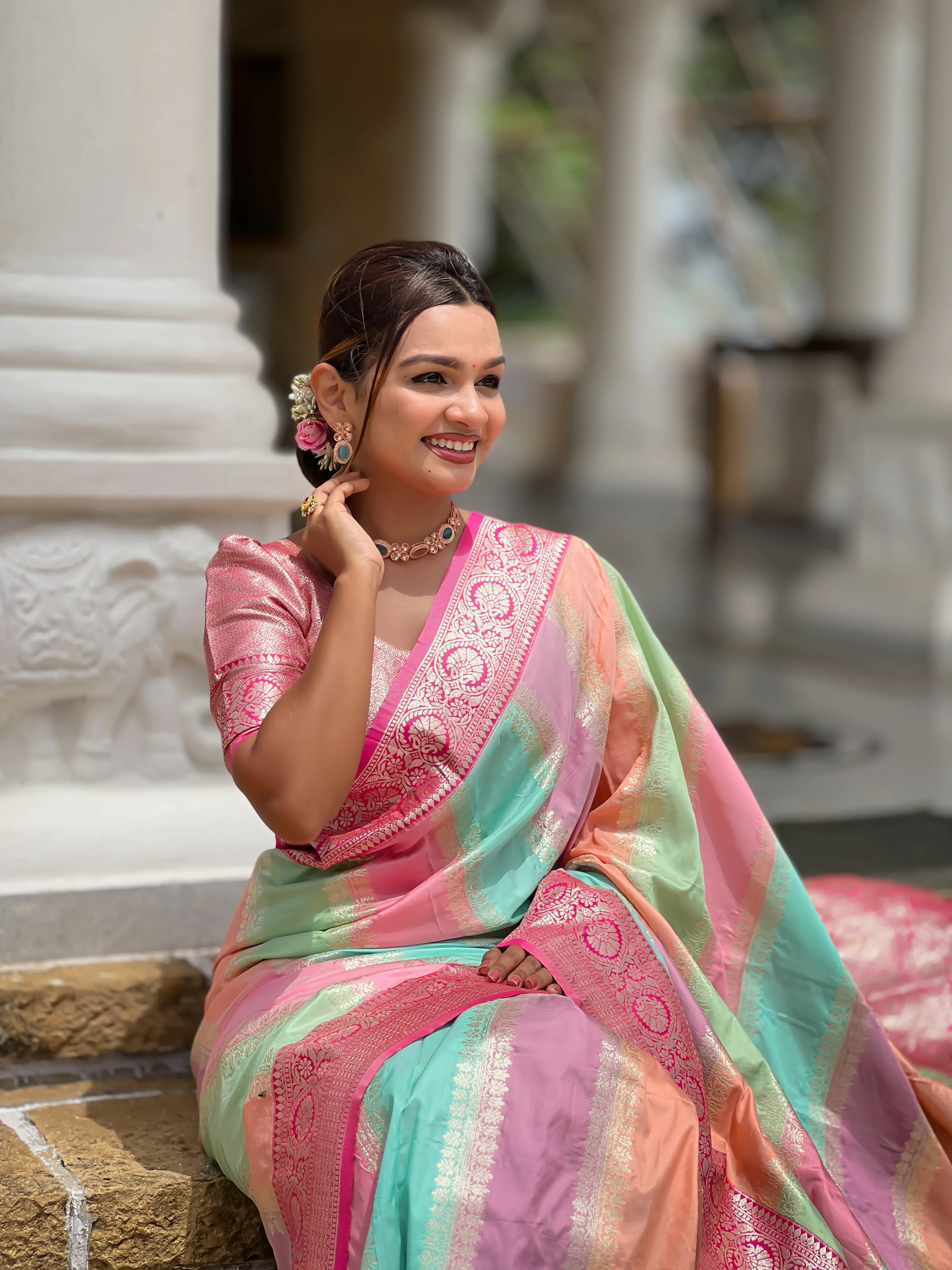 Soft Silk Banarasi Multicolor Design Saree