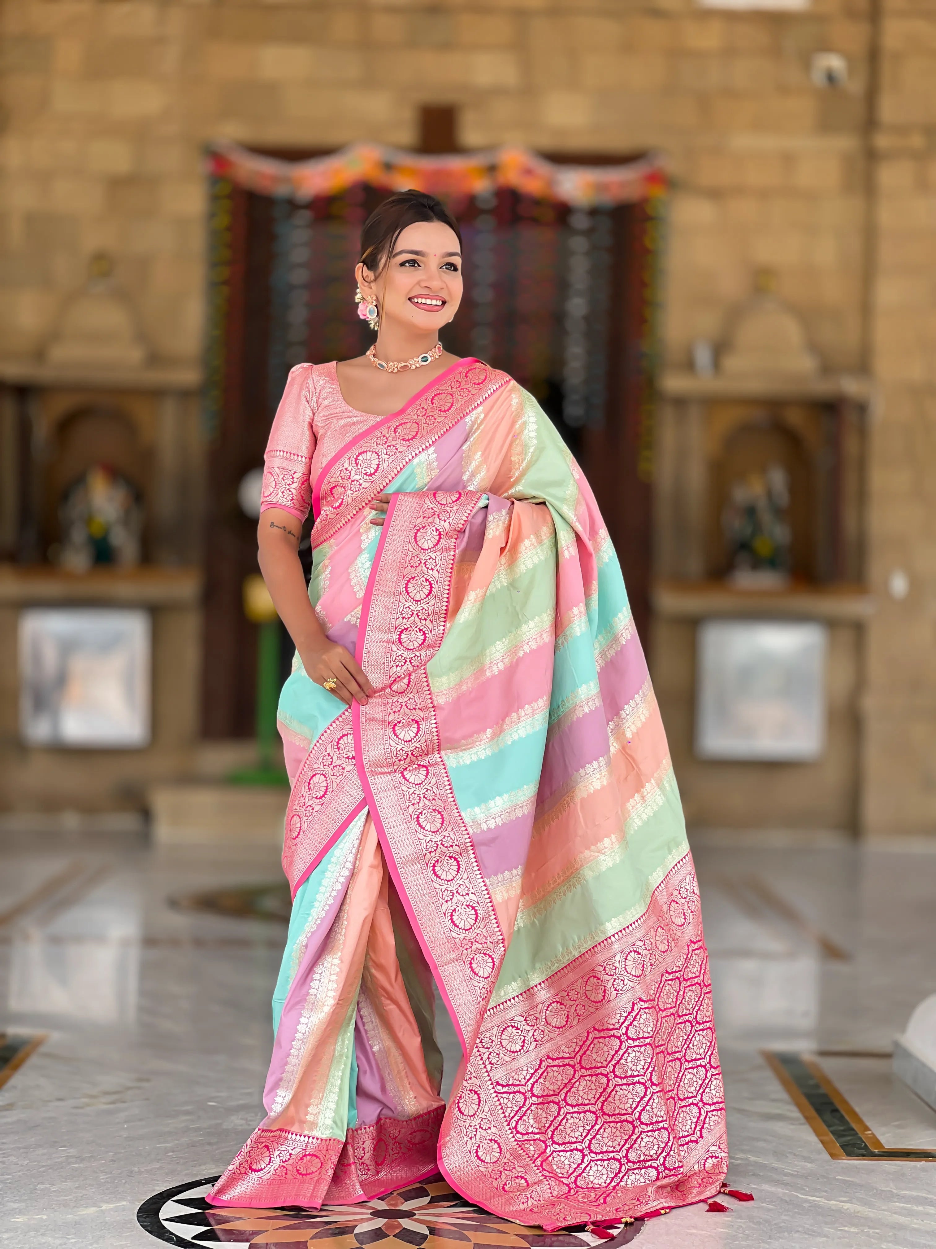 Soft Silk Banarasi Multicolor Design Saree