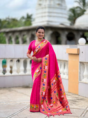 Soft Silk Meenakari Rajhans Lotus Pallu Saree