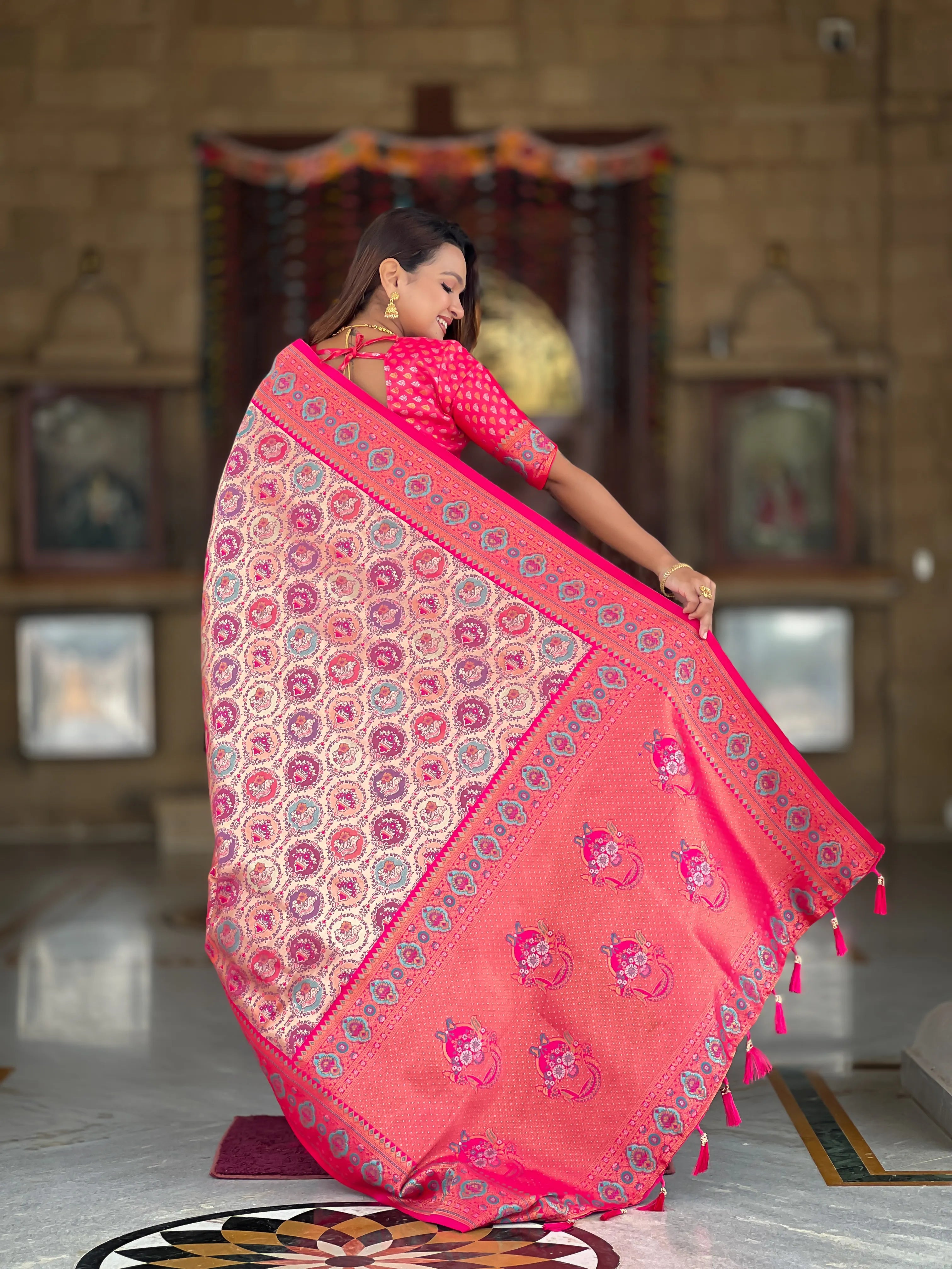 Soft  Silk Meenakari Kanjivaram Saree