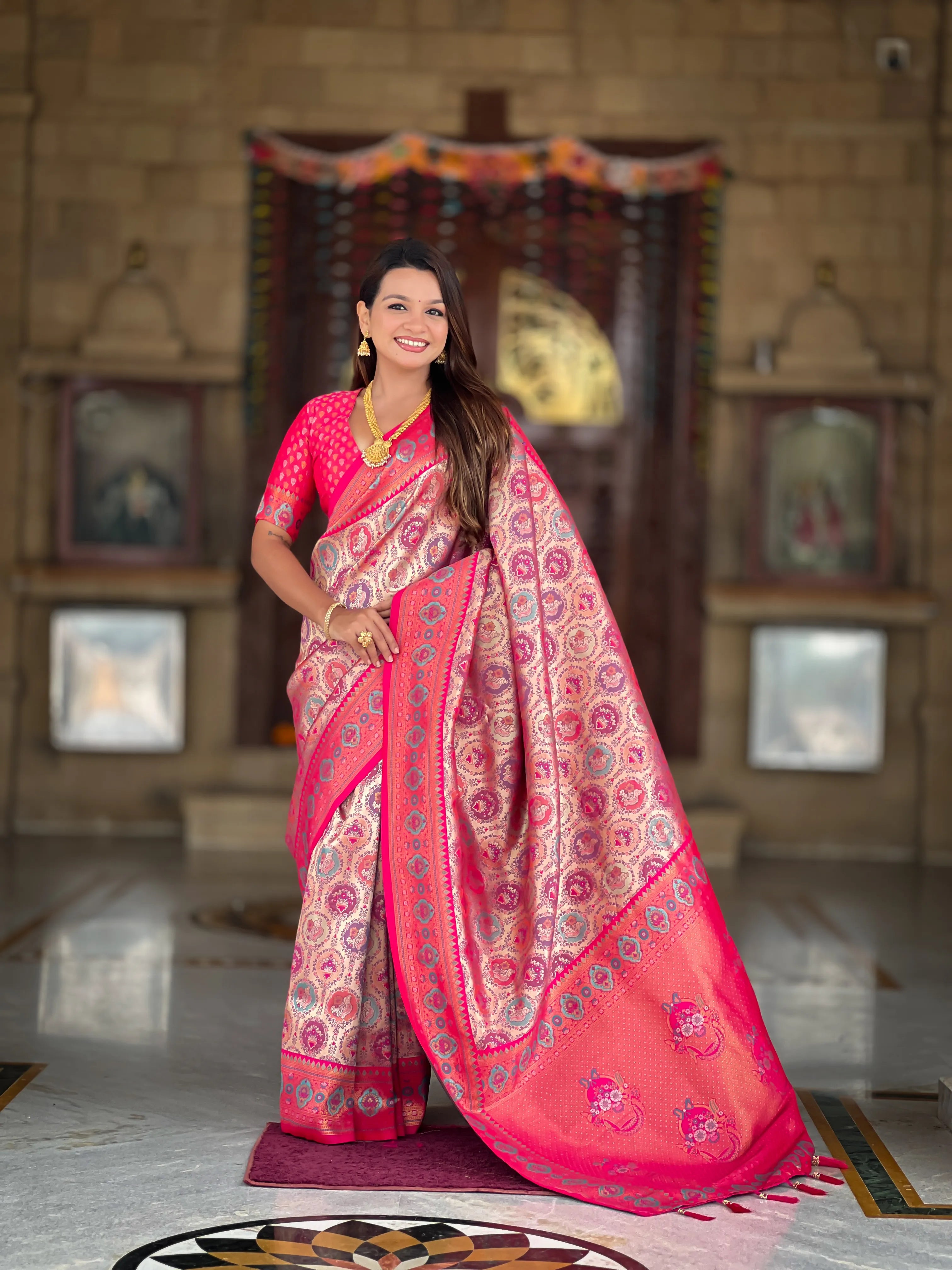 Soft  Silk Meenakari Kanjivaram Saree
