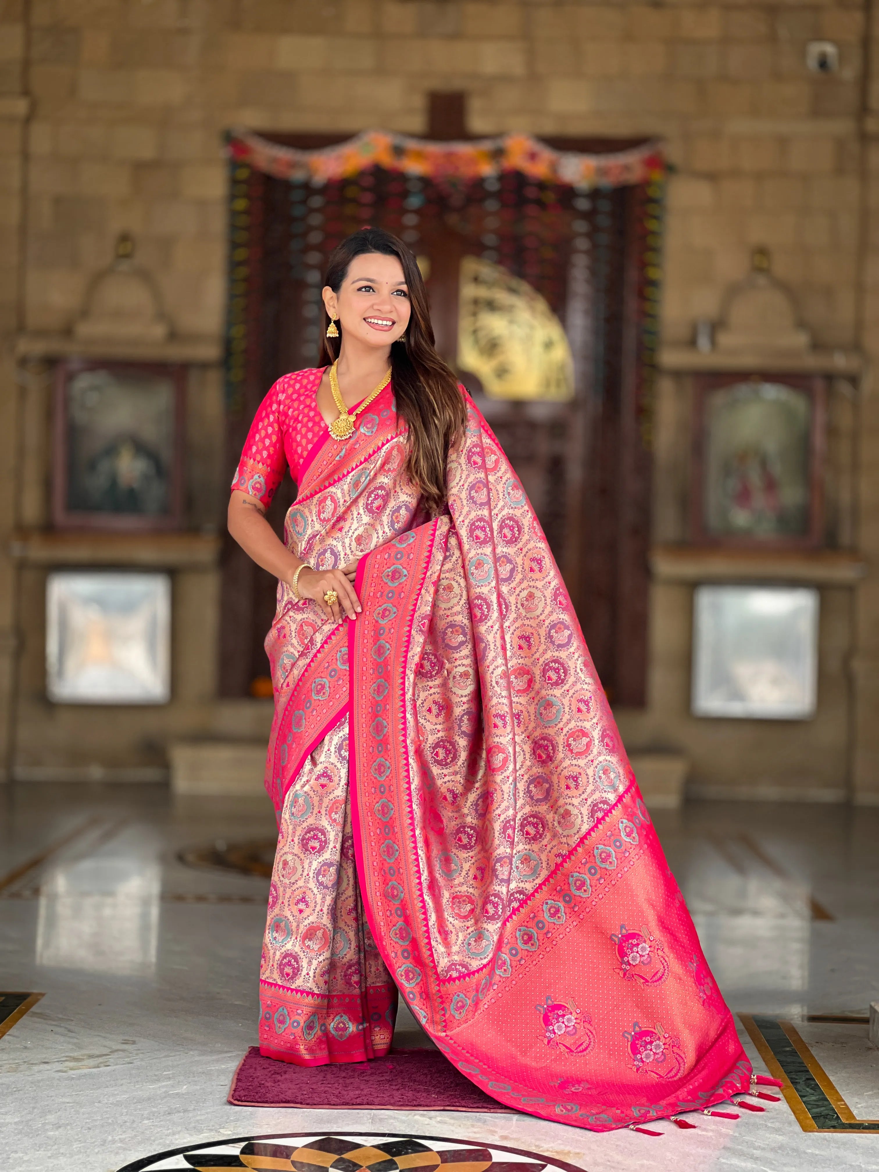 Soft  Silk Meenakari Kanjivaram Saree