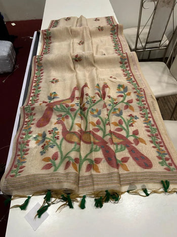 Soft Peacock Design Muga Cotton Saree