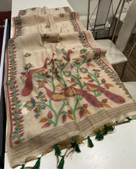 Soft Peacock Design Muga Cotton Saree