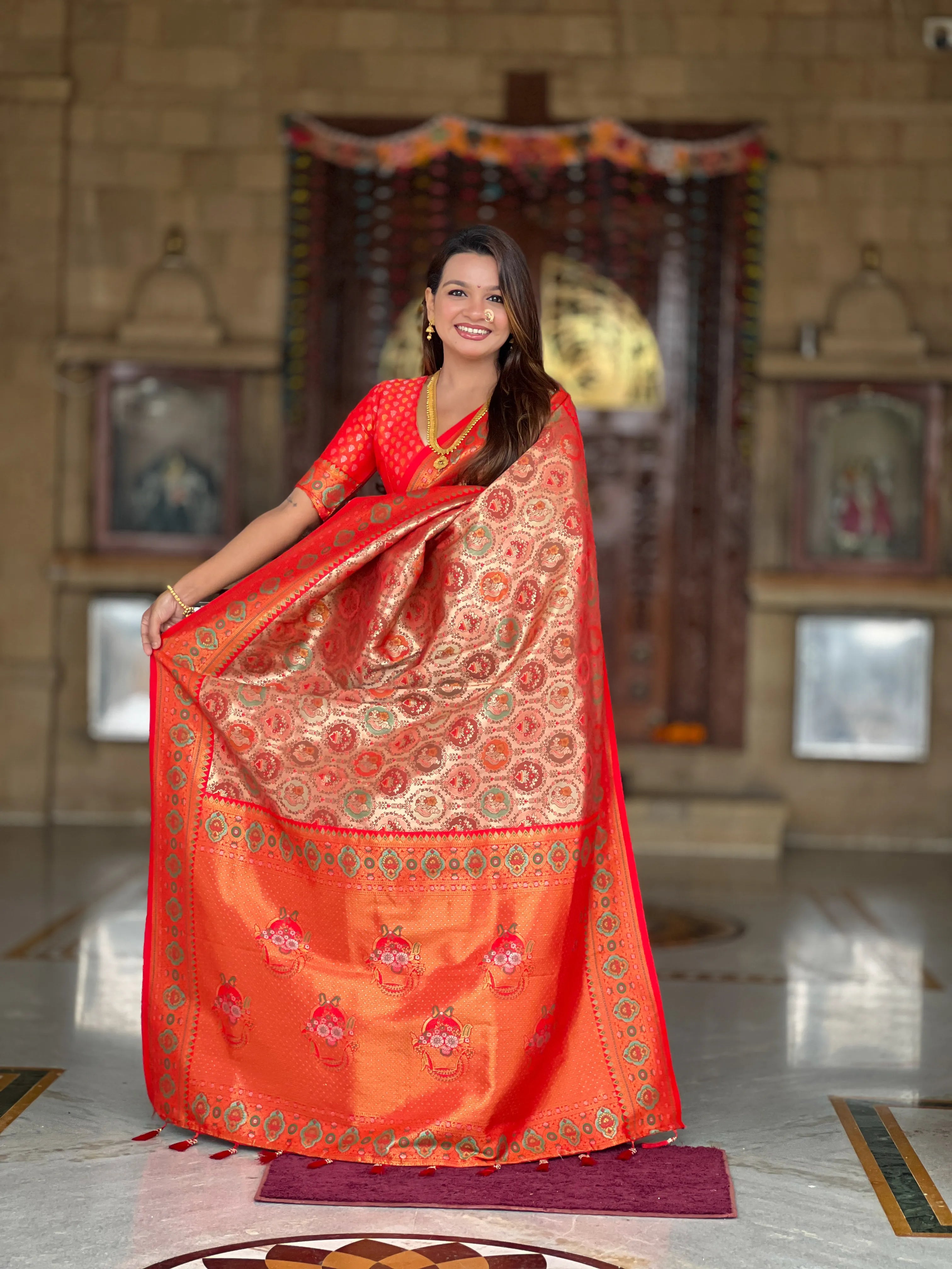 Soft  Silk Meenakari Kanjivaram Saree