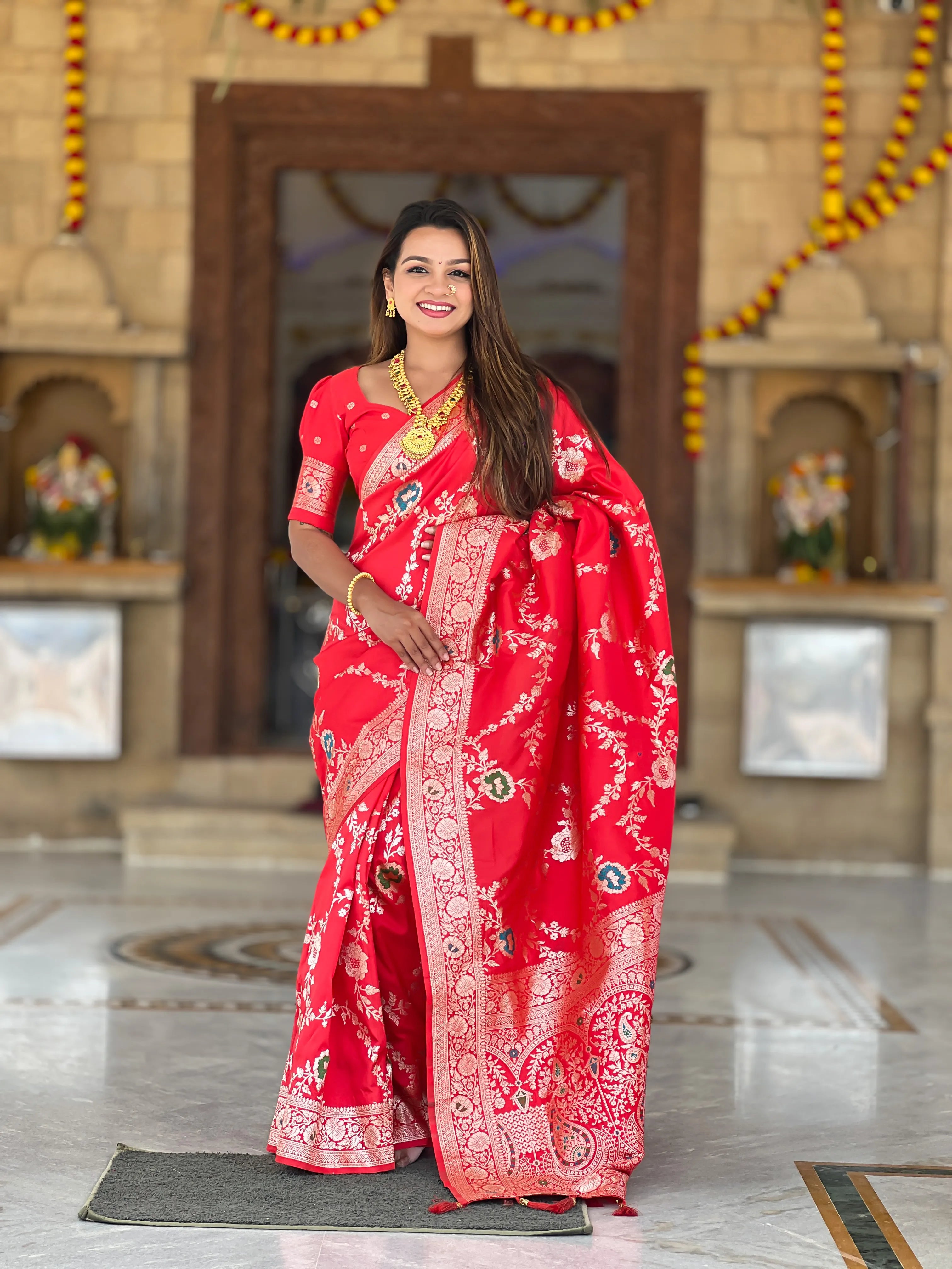 Soft Banarasi Silk Copper Zari Weaving Saree