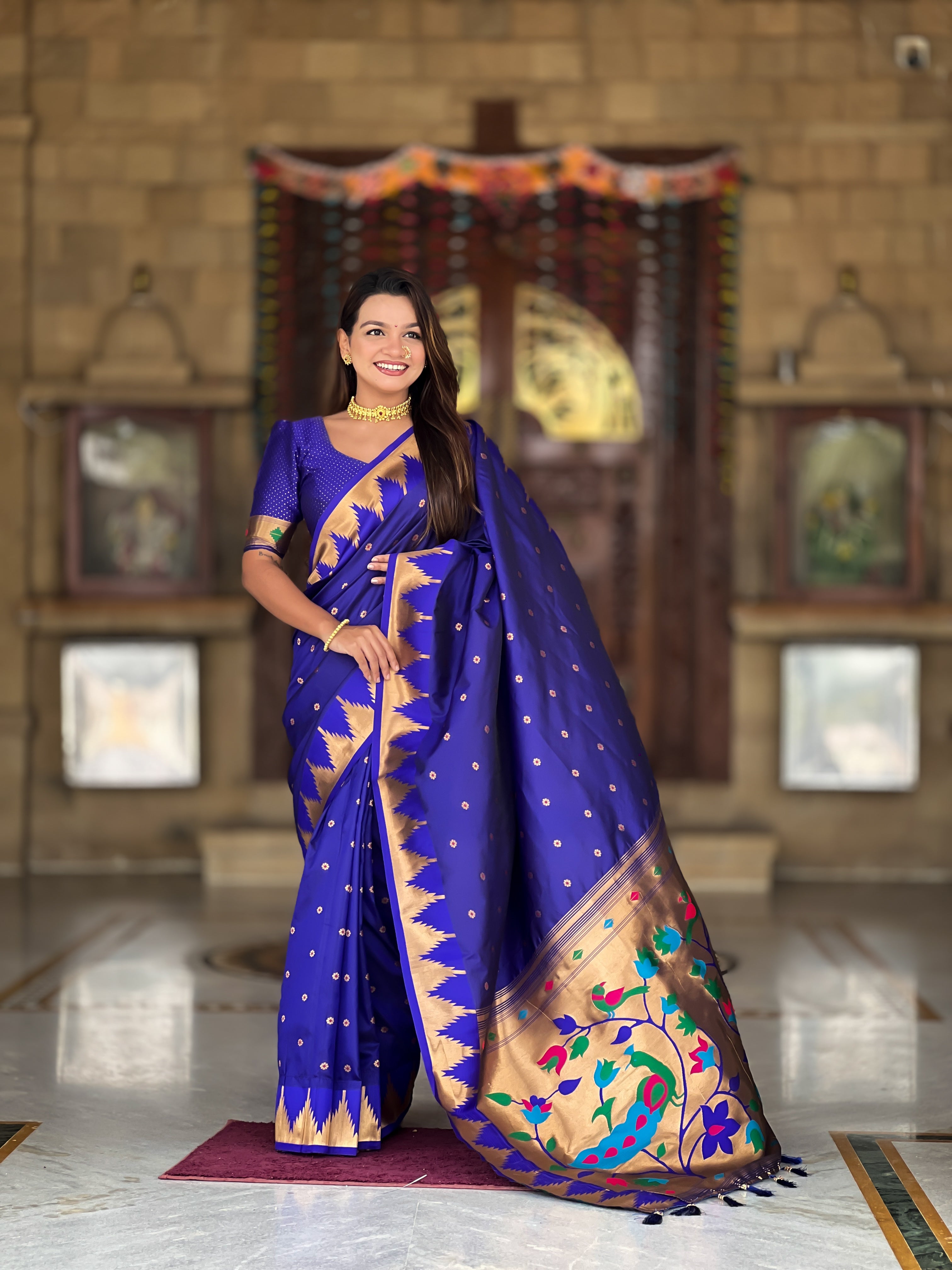 Soft Silk Designer Temple Paithani Saree