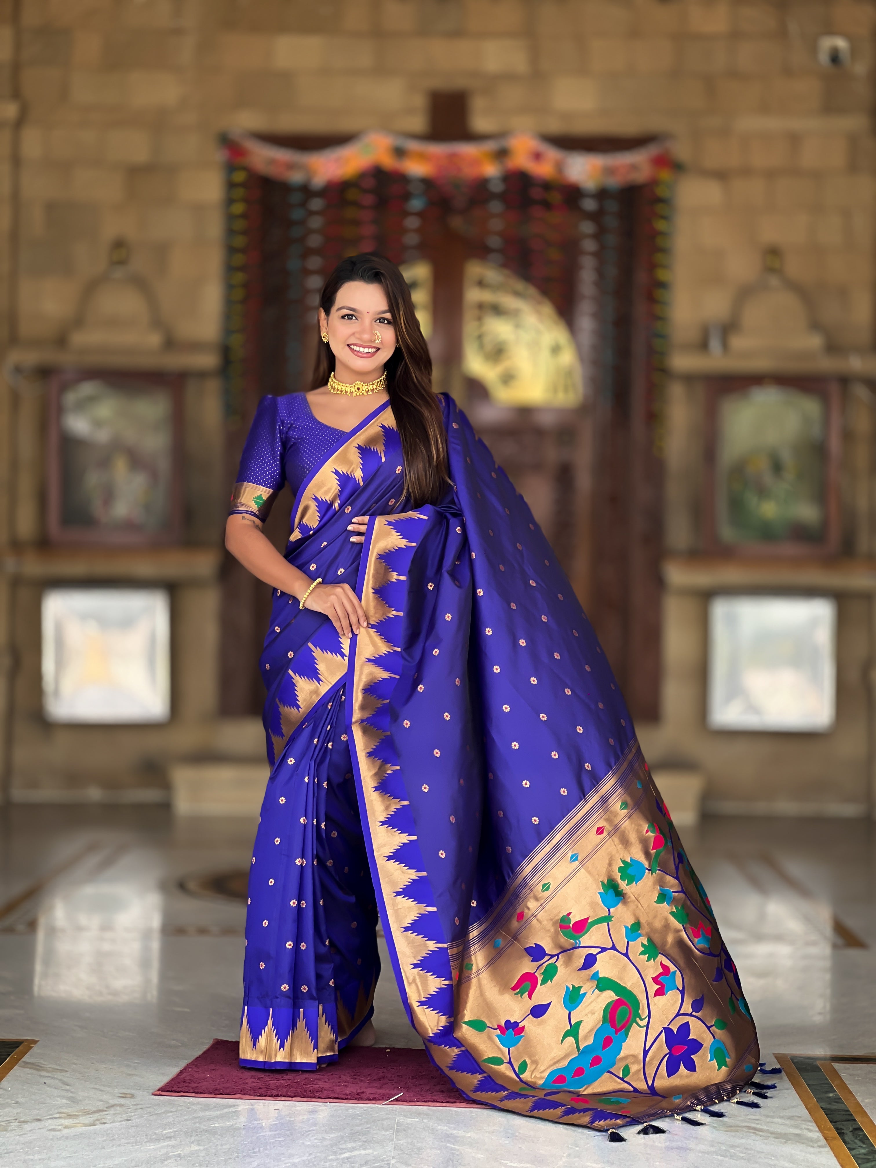 Soft Silk Designer Temple Paithani Saree
