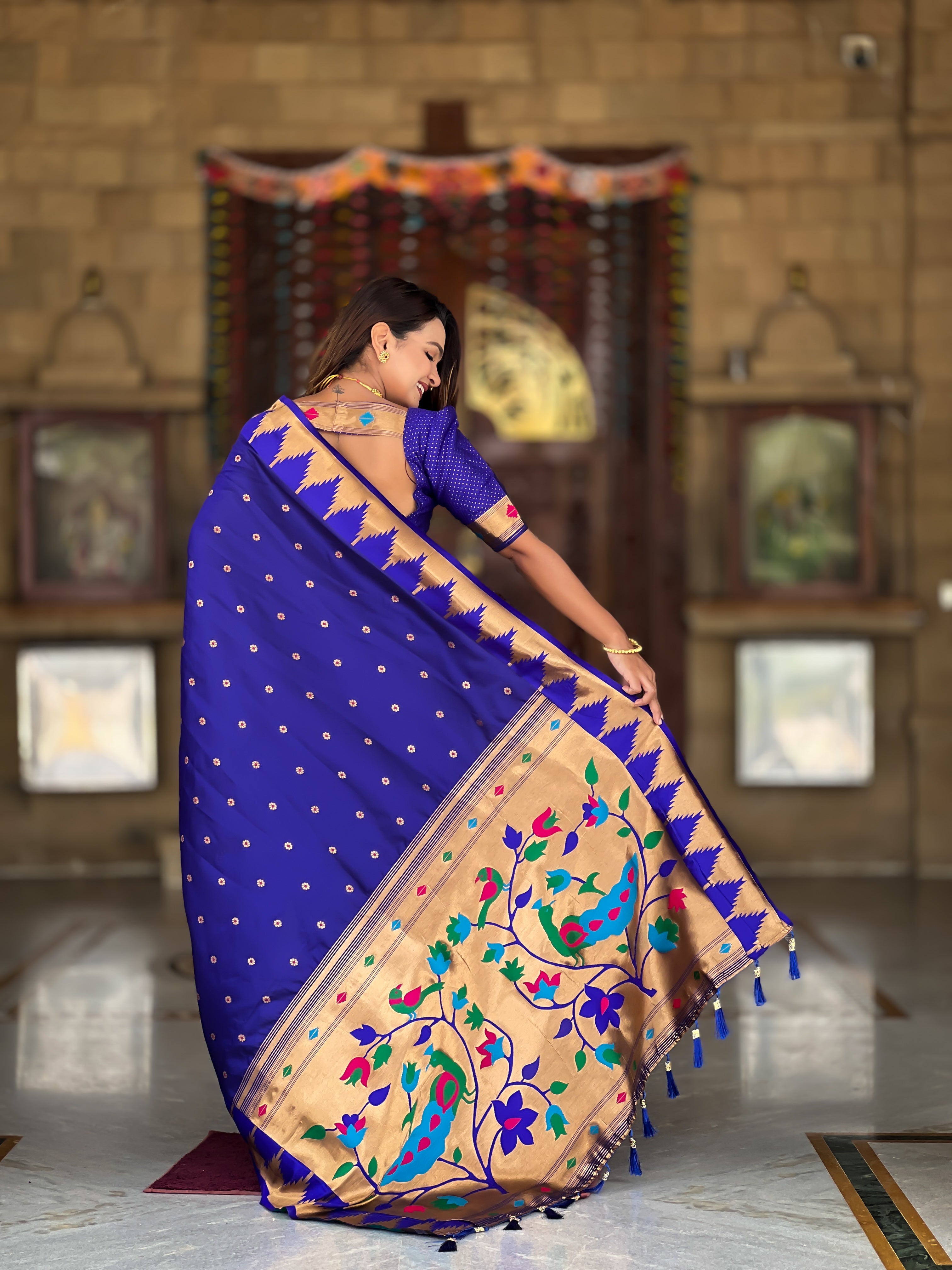 Soft Silk Designer Temple Paithani Saree