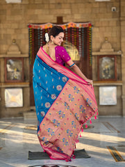 Peacock Paithani Soft Silk Traditional Kadiyal Border Saree