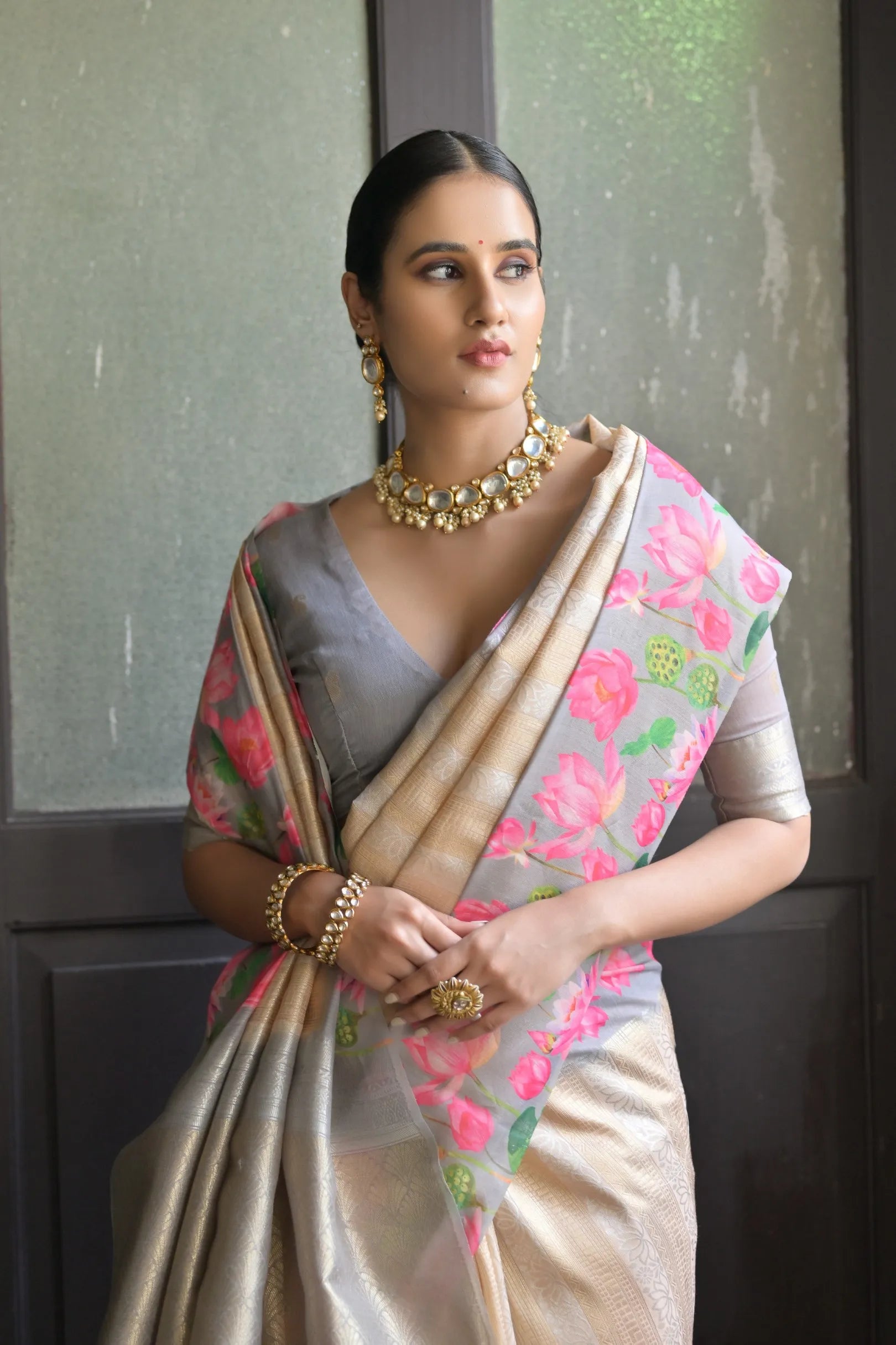 Soft Silk Lotus Pichwai Printed Saree