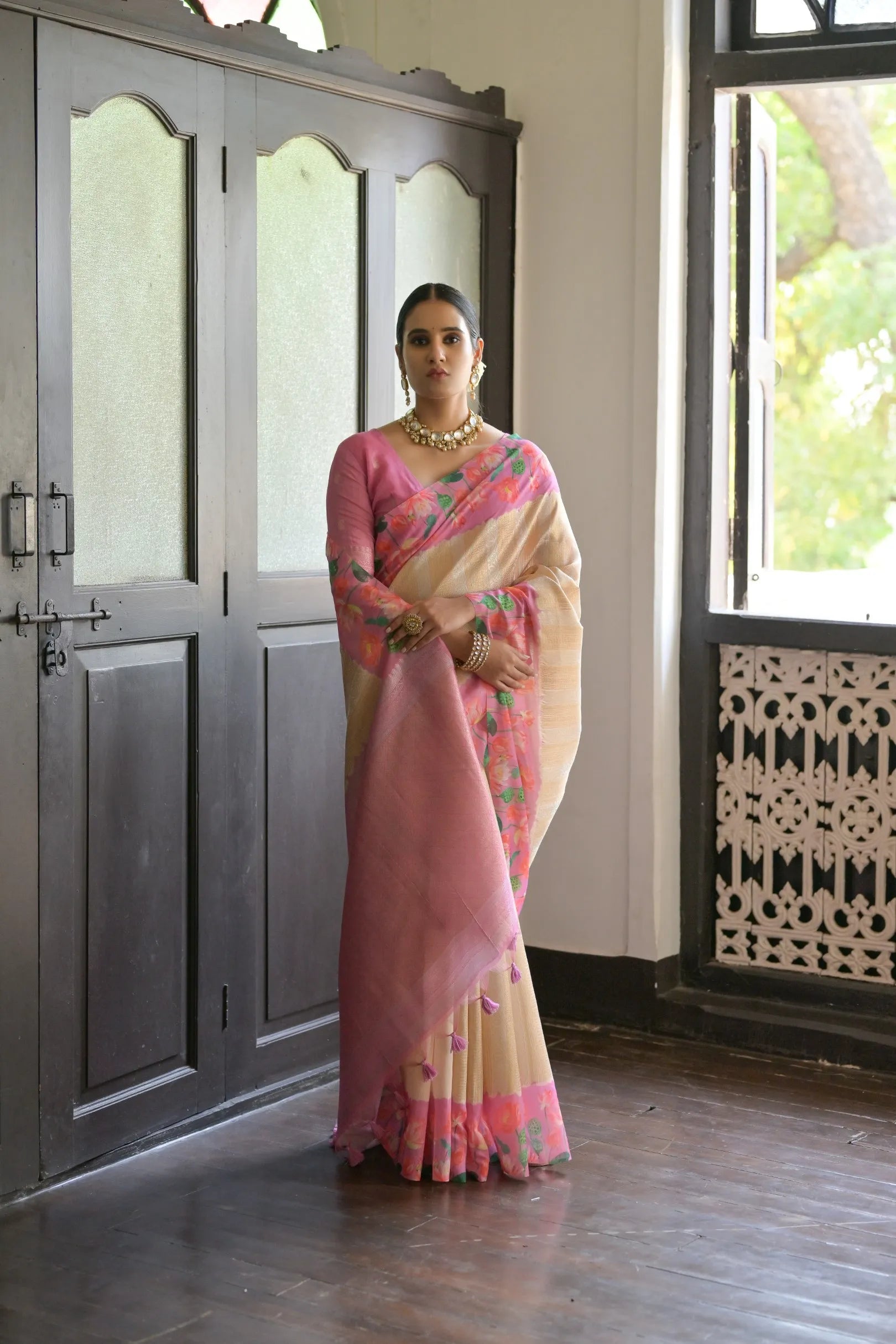 Soft Silk Lotus Pichwai Printed Saree