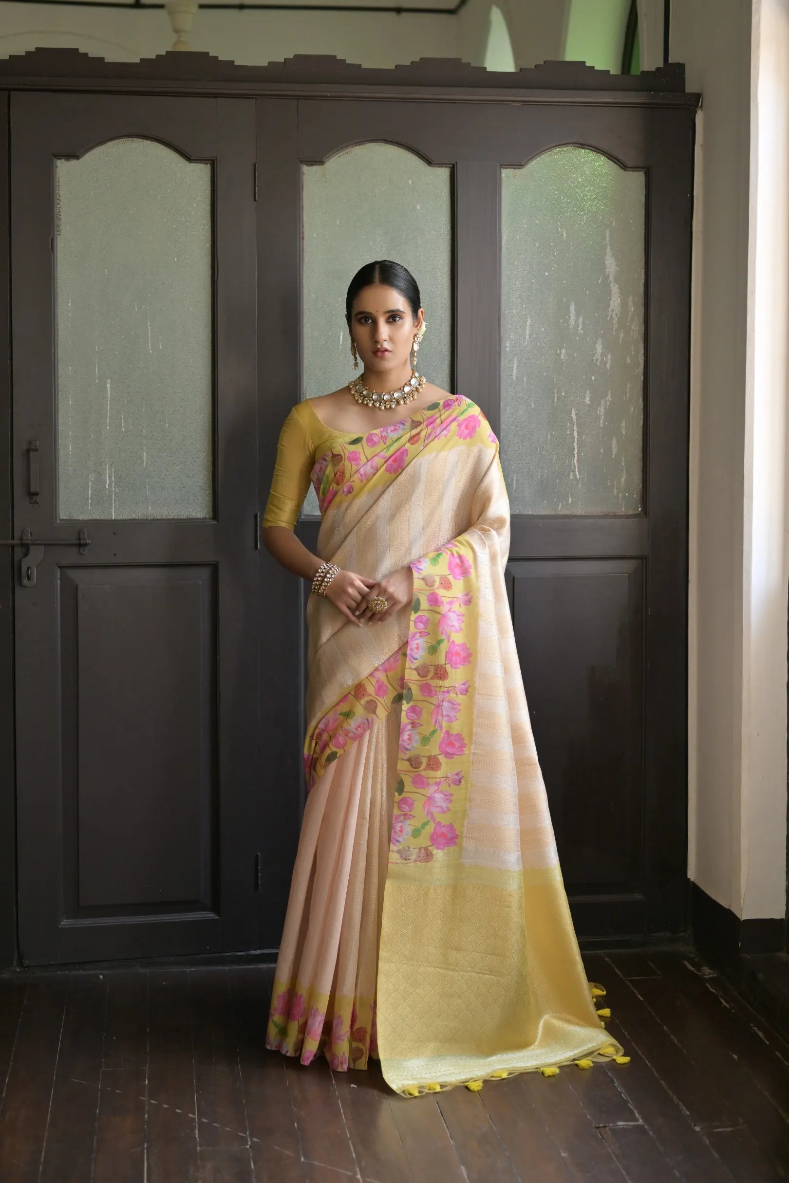 Soft Silk Lotus Pichwai Printed Saree