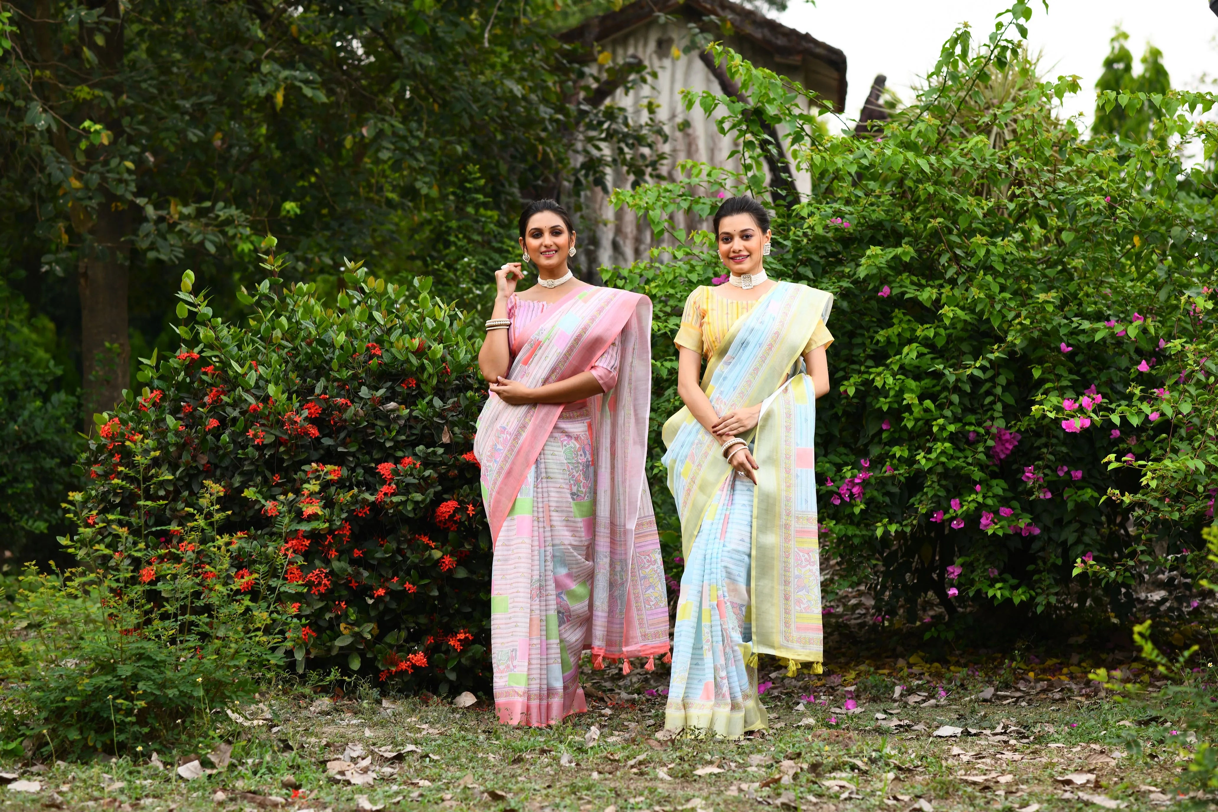 Soft Linen Conceptual Floral Printed Saree