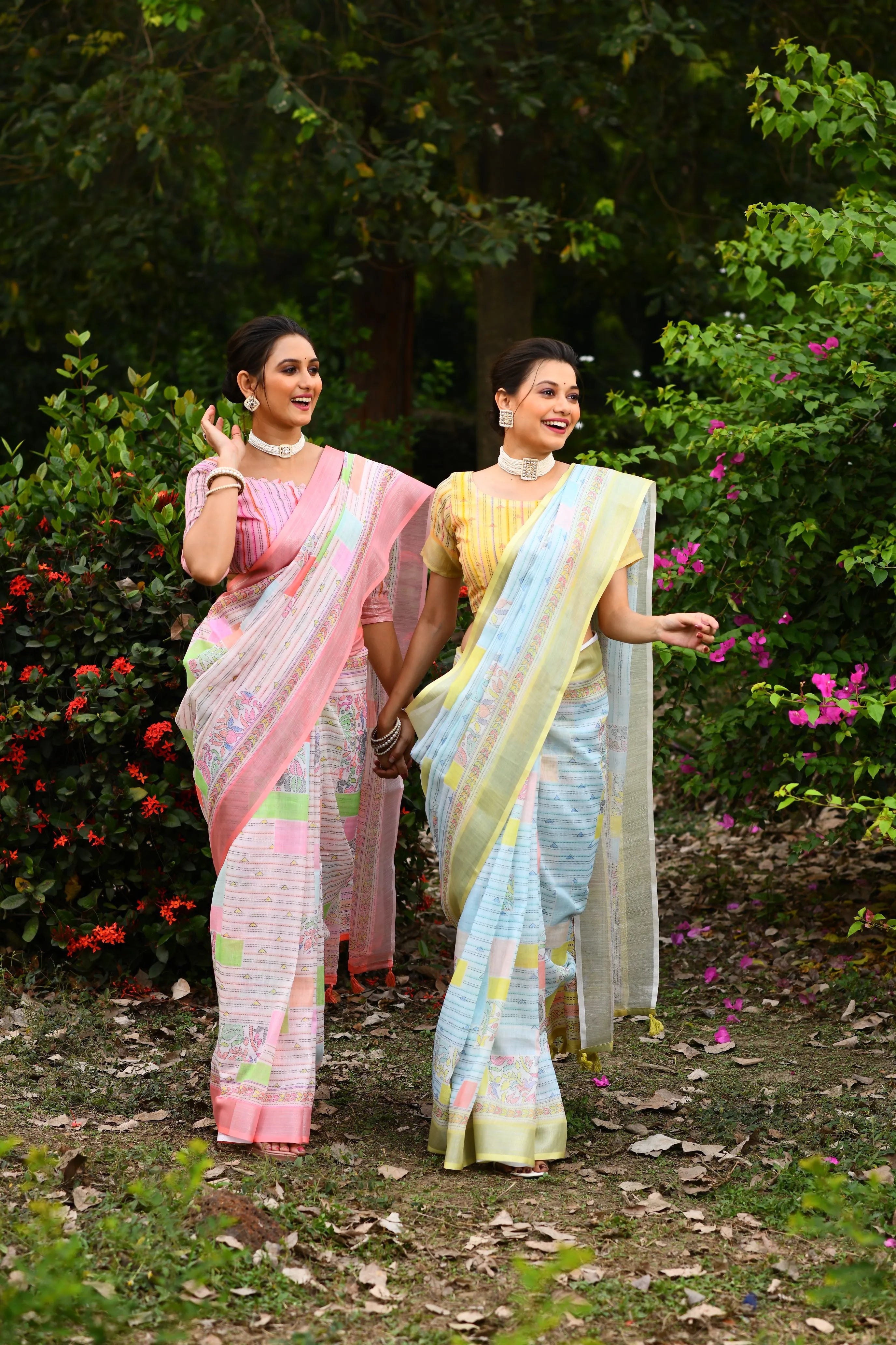 Soft Linen Conceptual Floral Printed Saree