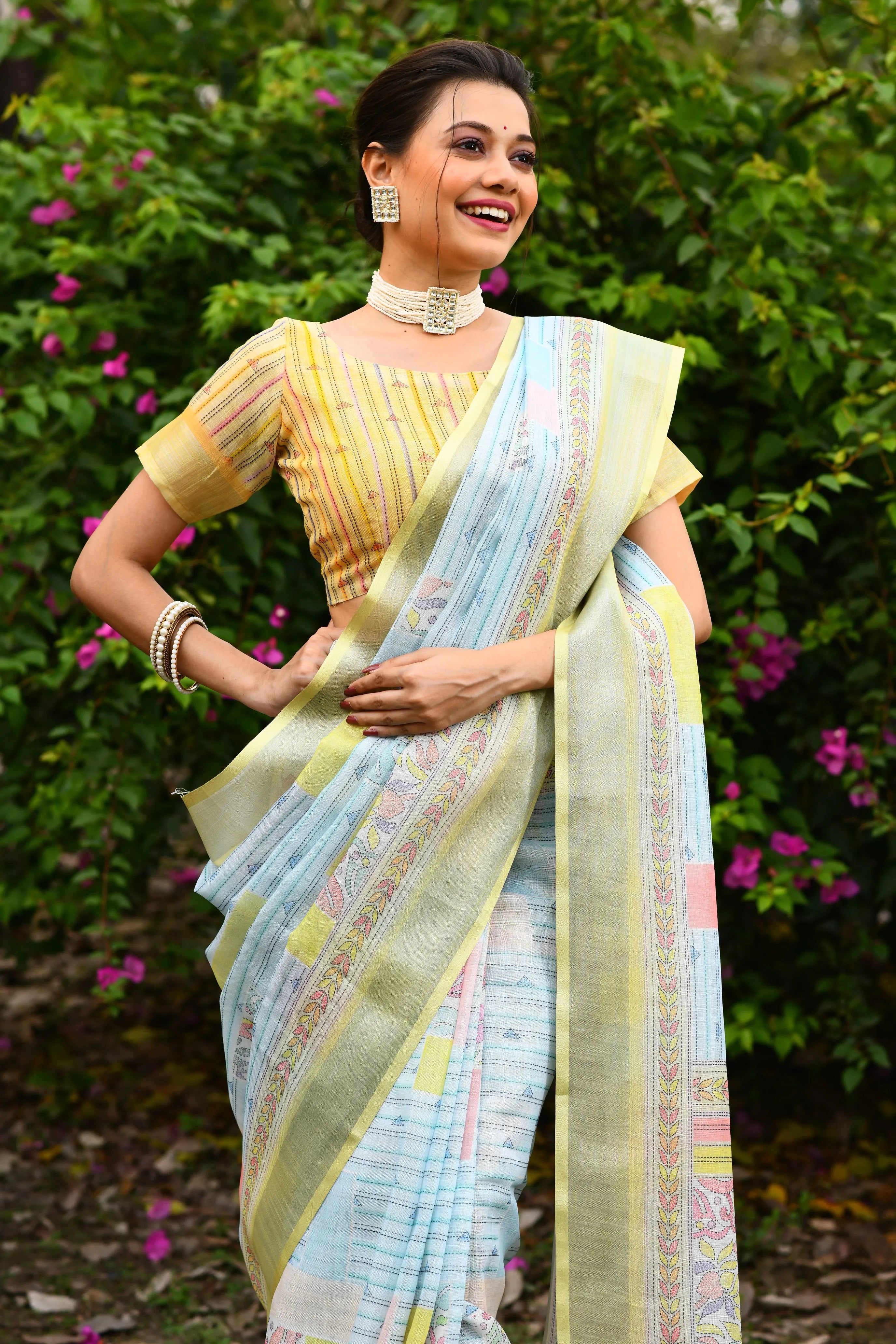 Soft Linen Conceptual Floral Printed Saree