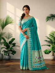 Soft Khadi Raw SIlk Lotus Pallu Paithani Saree