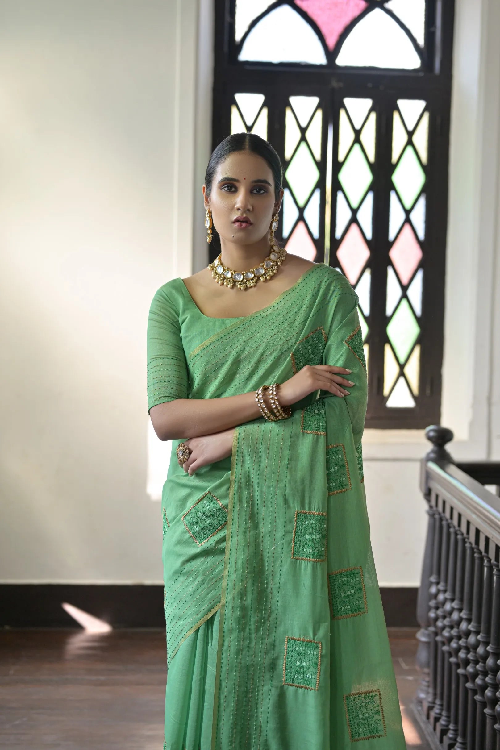 Khadi Tussar Silk Kantha Stich Work Saree