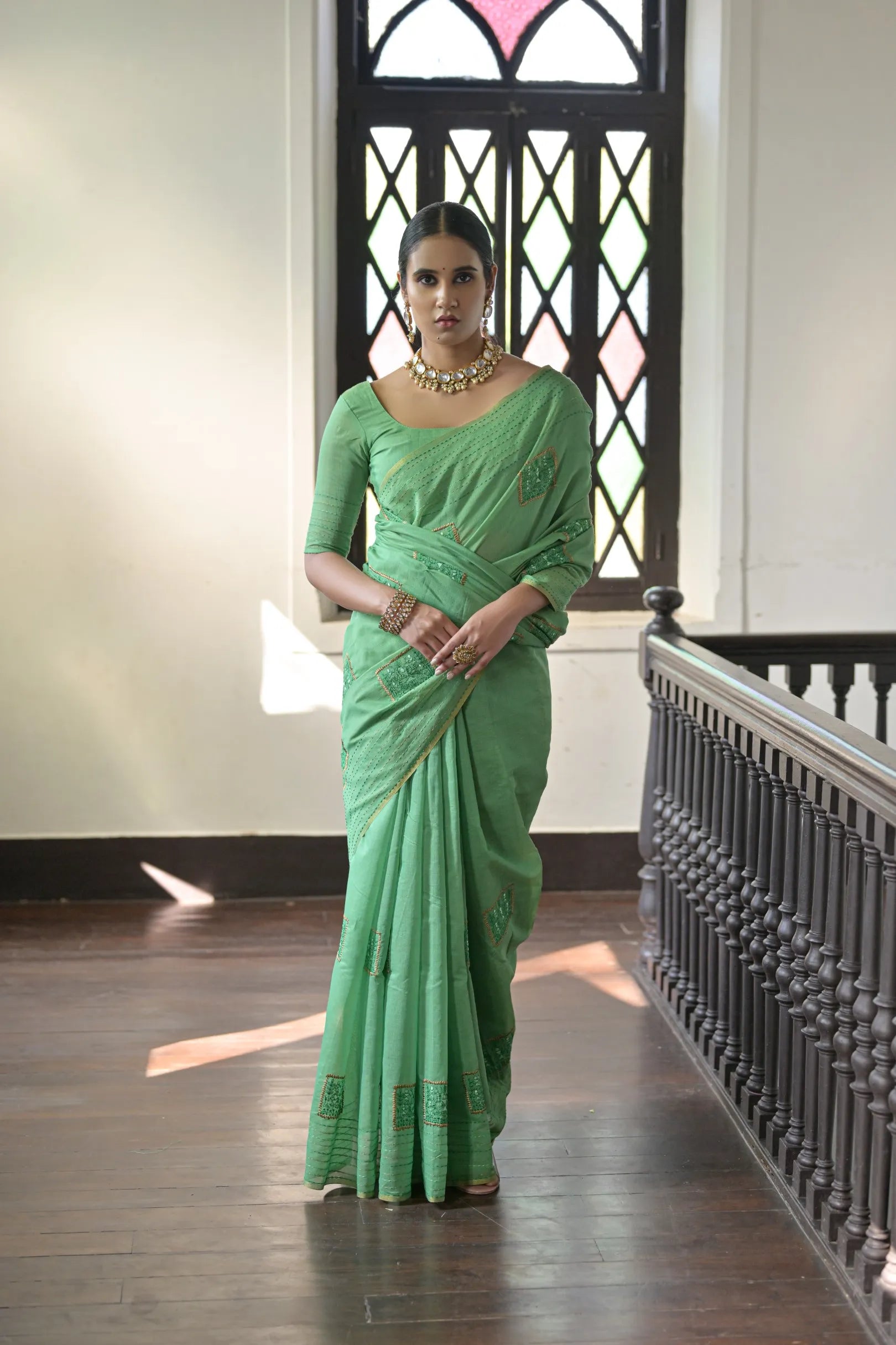 Khadi Tussar Silk Kantha Stich Work Saree