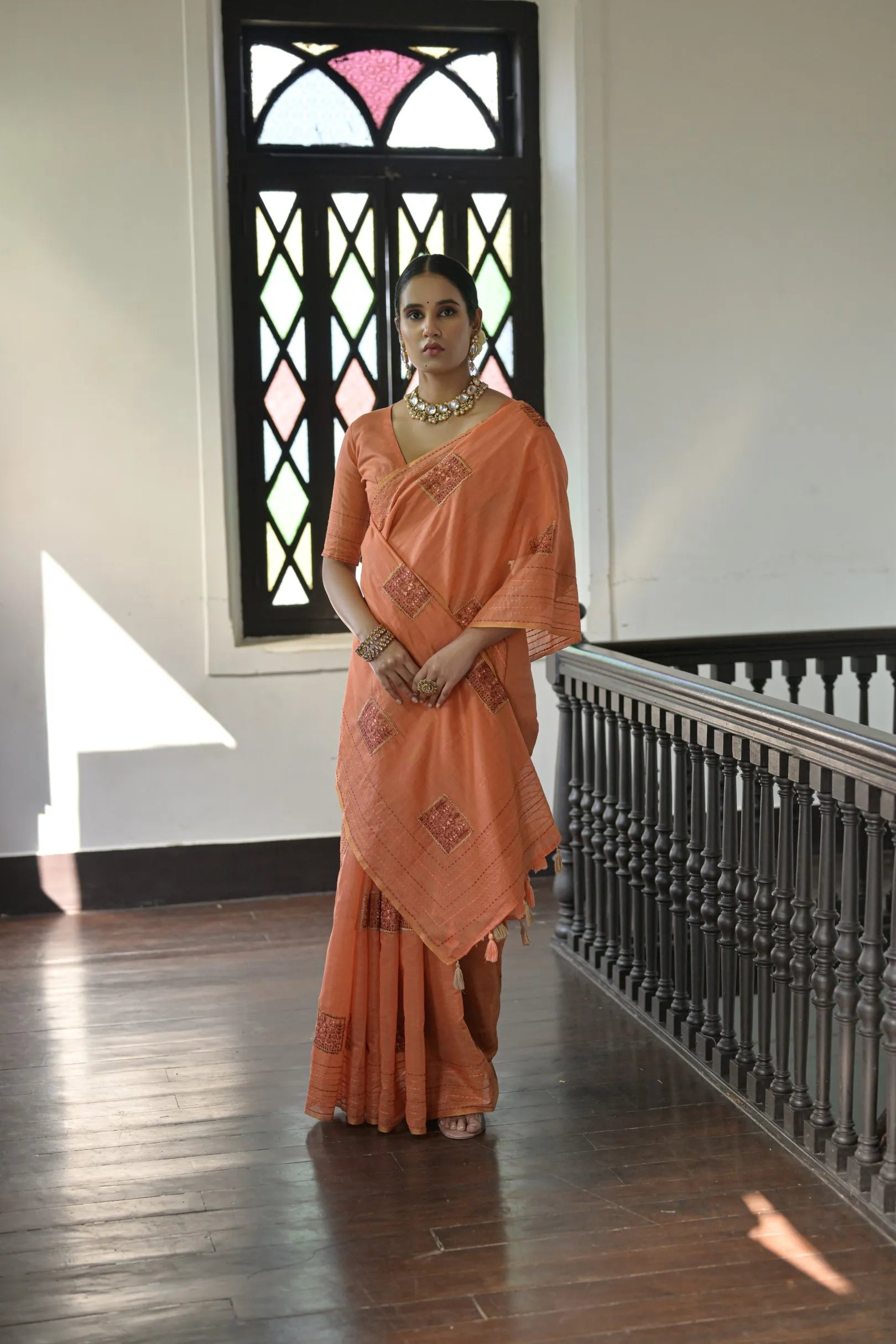 Khadi Tussar Silk Kantha Stich Work Saree