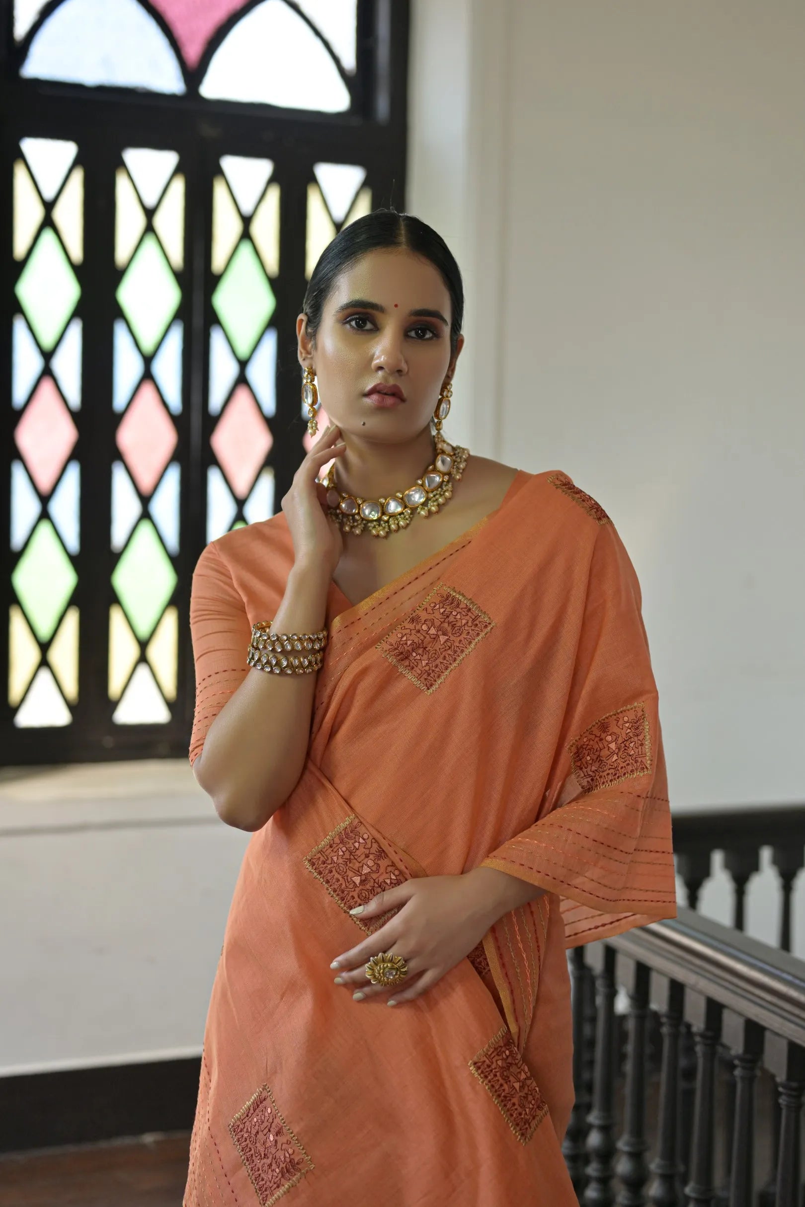 Khadi Tussar Silk Kantha Stich Work Saree