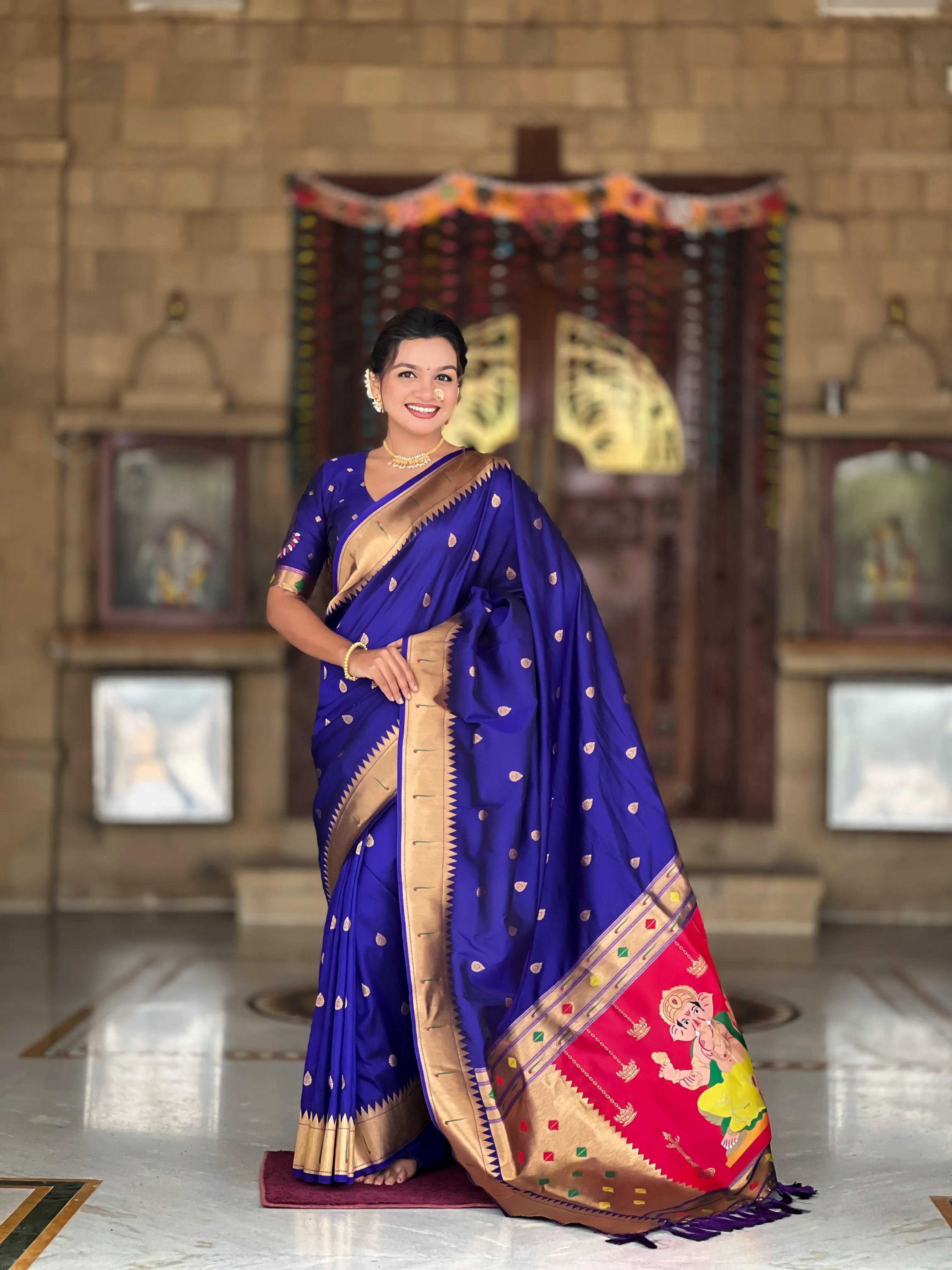 Soft Silk Ganpati Designer Paithani Saree