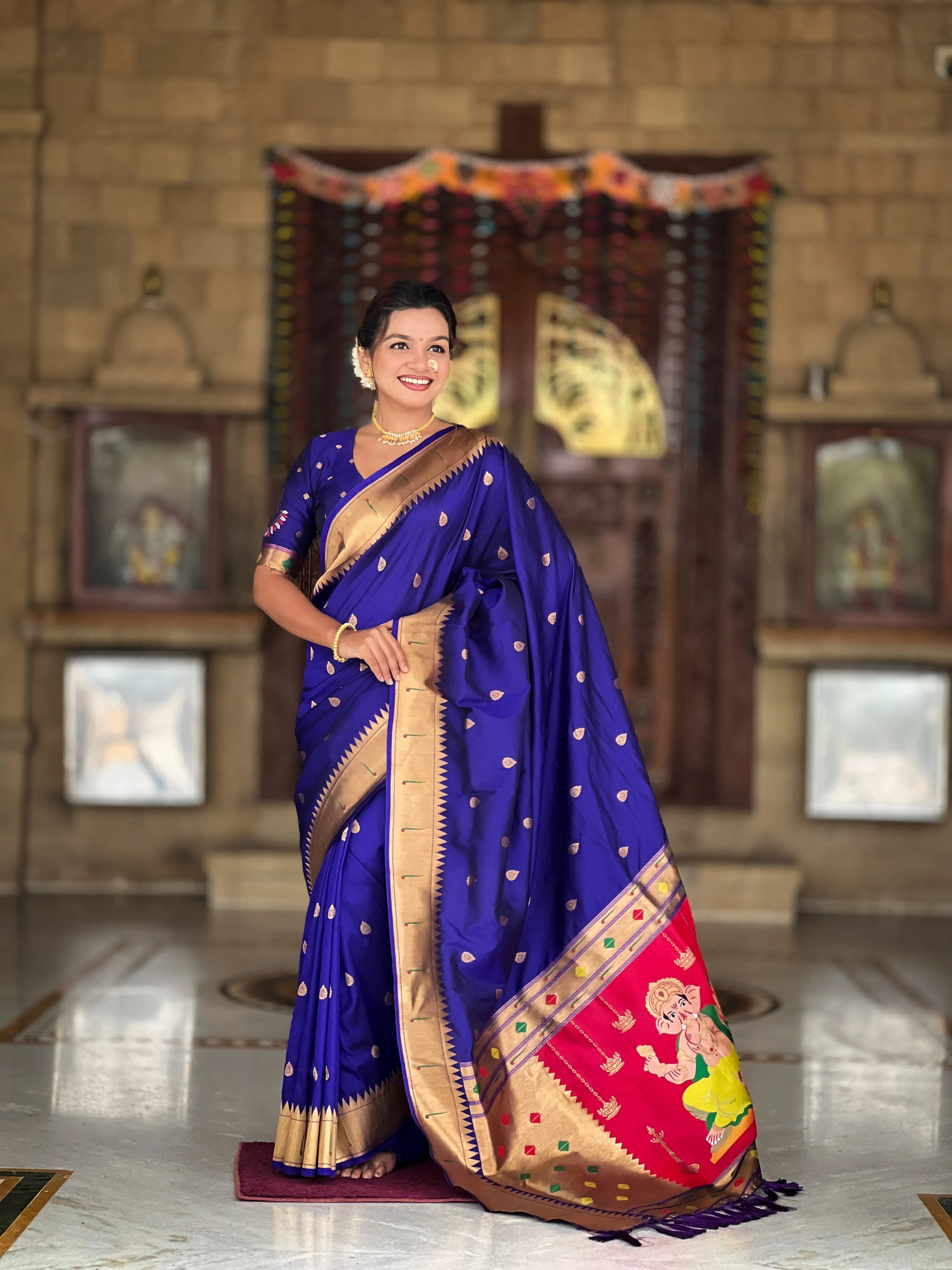 Soft Silk Ganpati Designer Paithani Saree