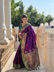 Peacock Paithani Soft Silk Traditional Kadiyal Border Saree