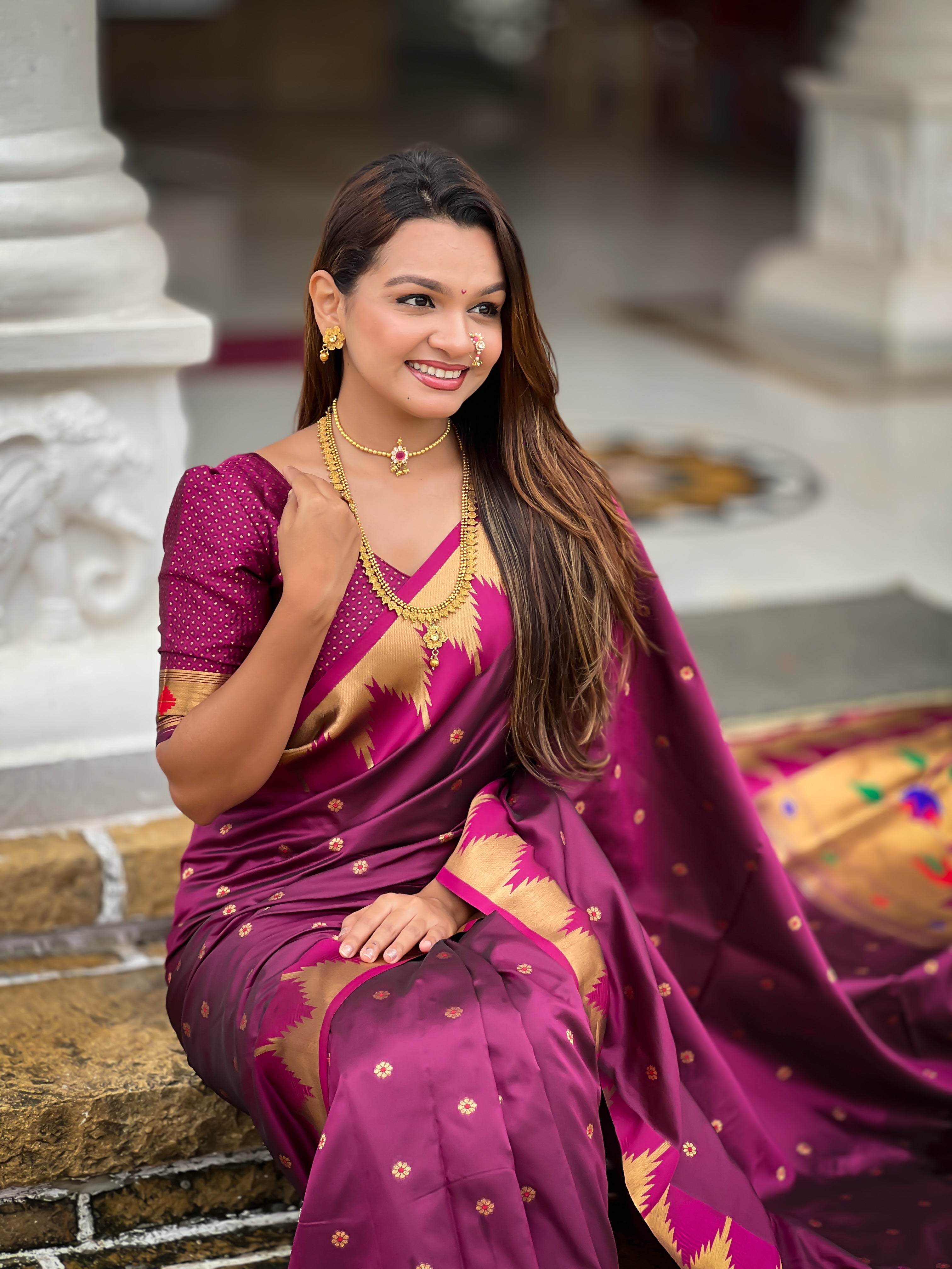 Soft Silk Designer Temple Paithani Saree