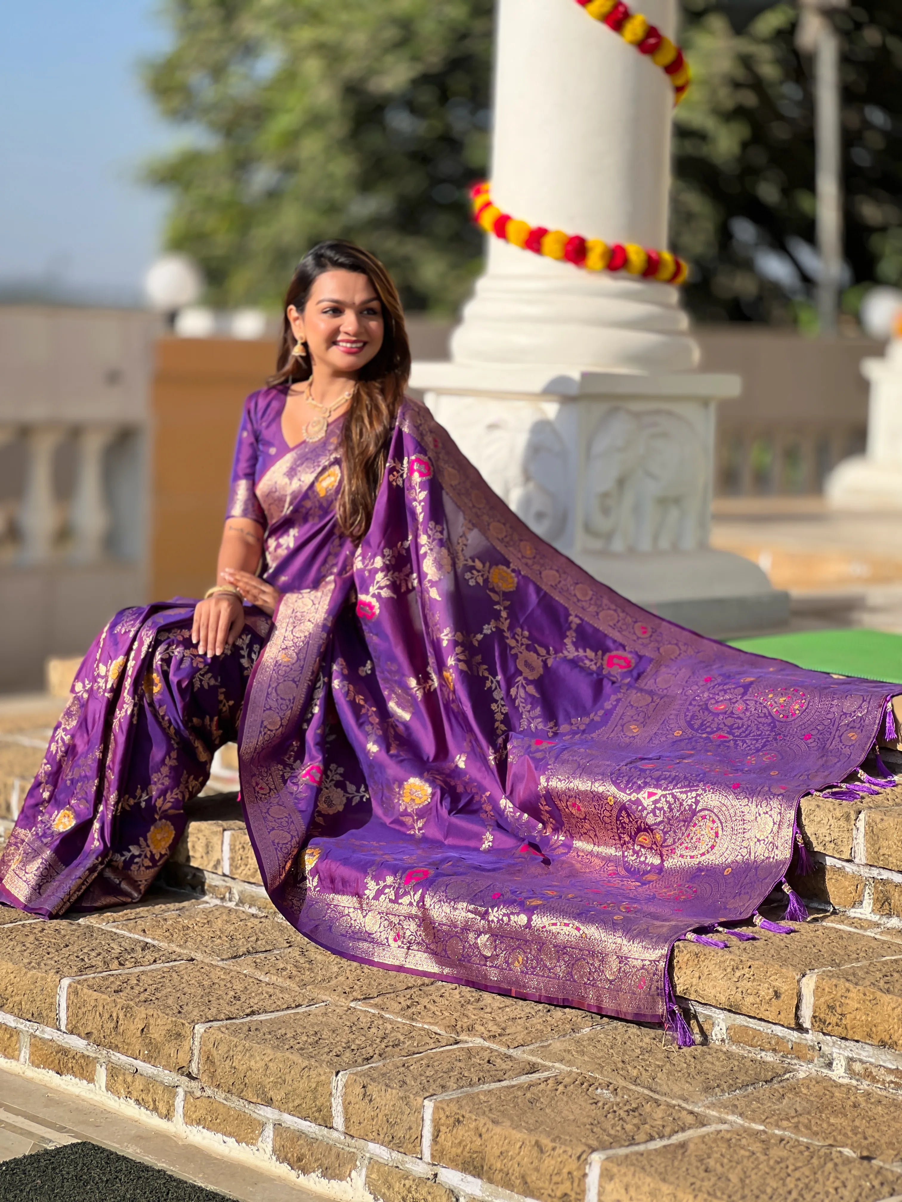 Soft Banarasi Silk Copper Zari Weaving Saree
