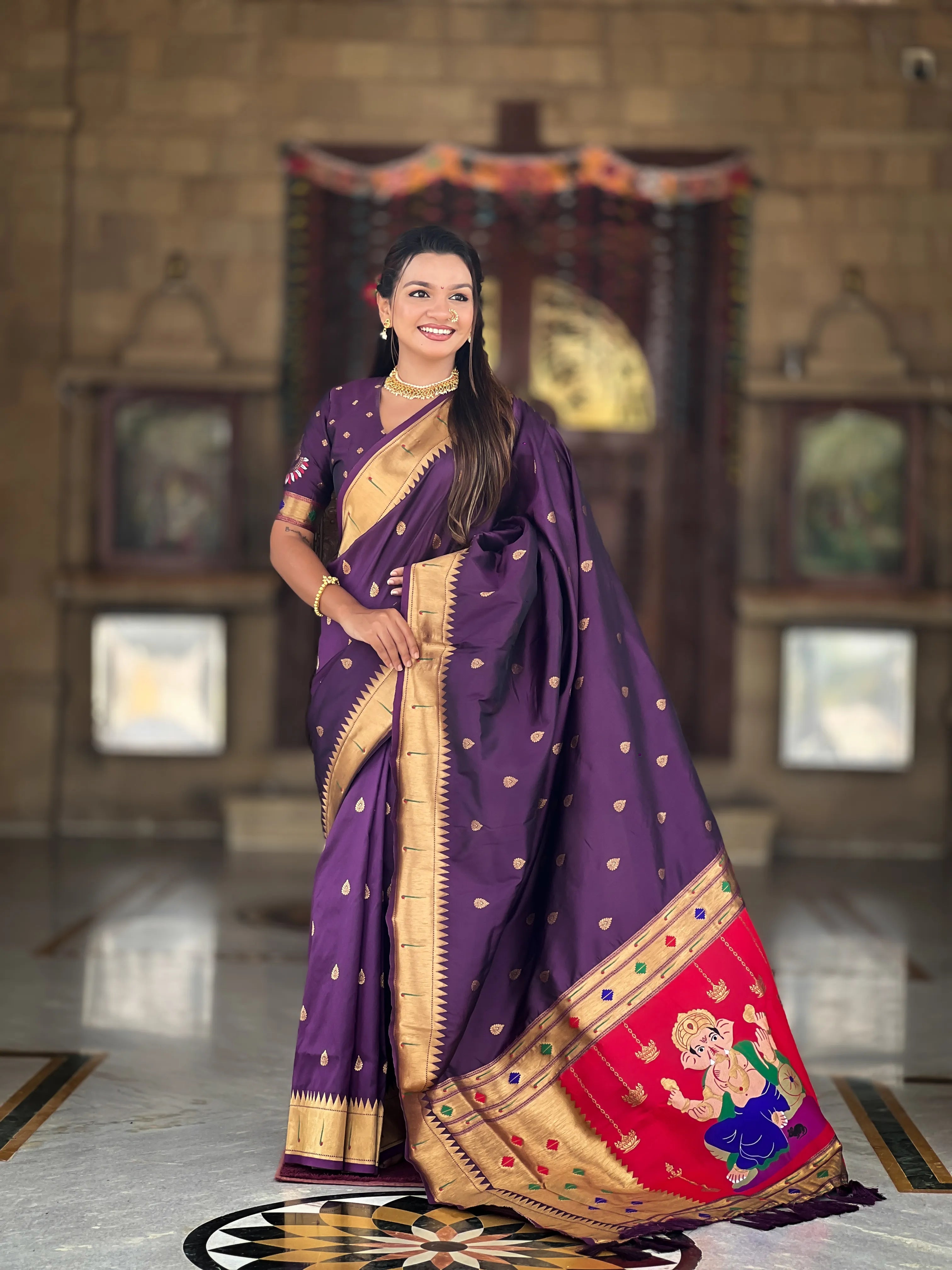Soft Silk Ganpati Designer Paithani Saree