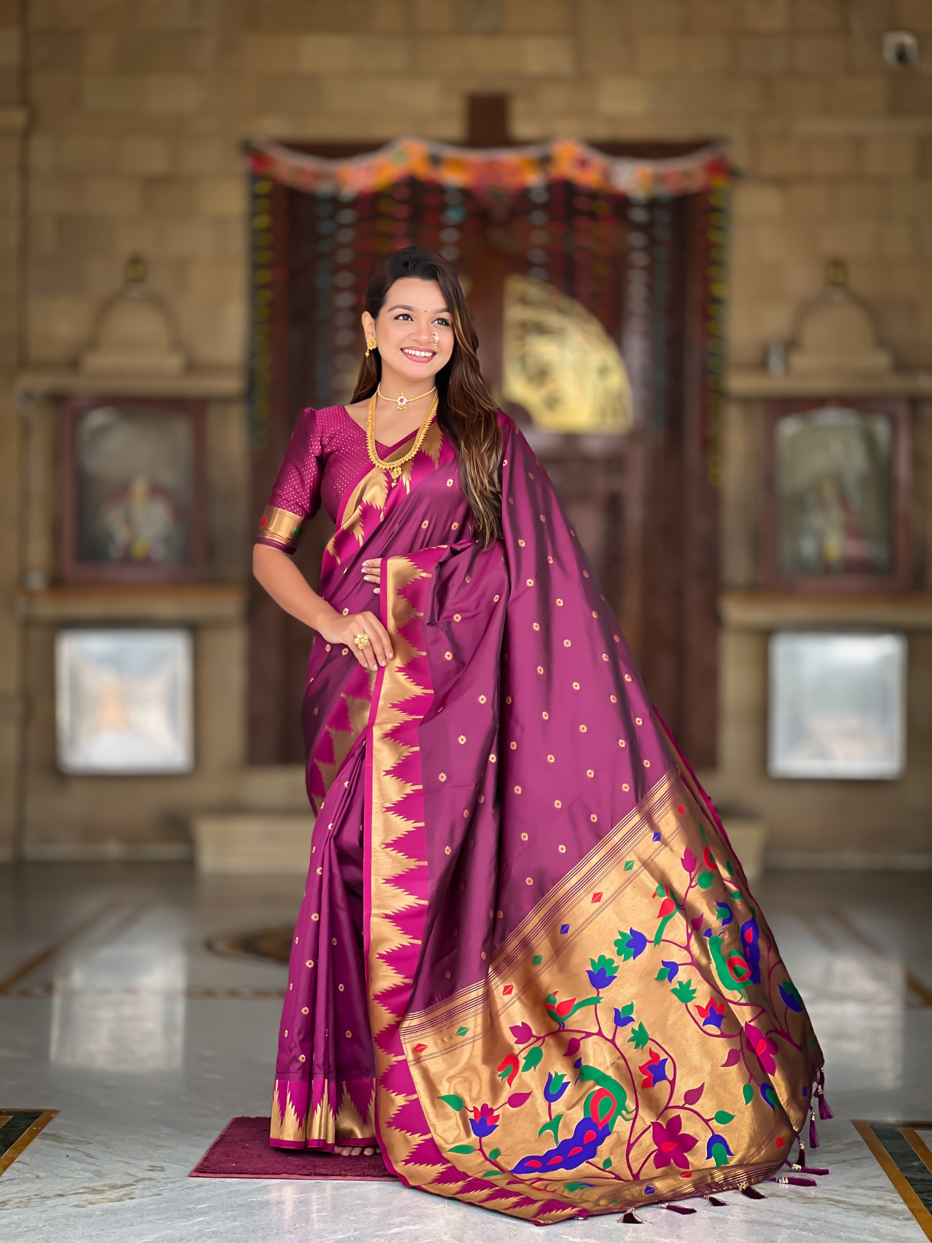 Soft Silk Designer Temple Paithani Saree