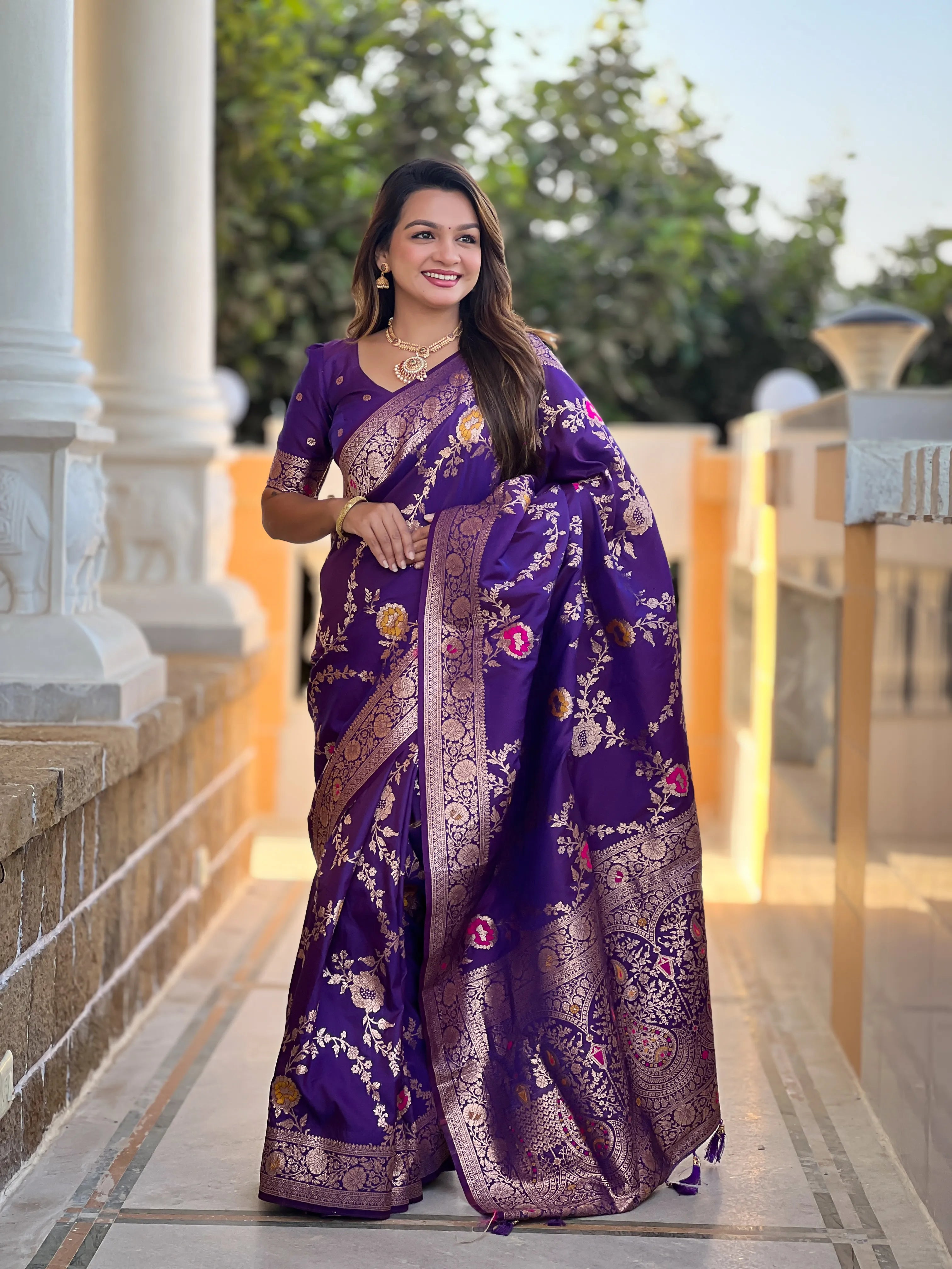 Soft Banarasi Silk Copper Zari Weaving Saree