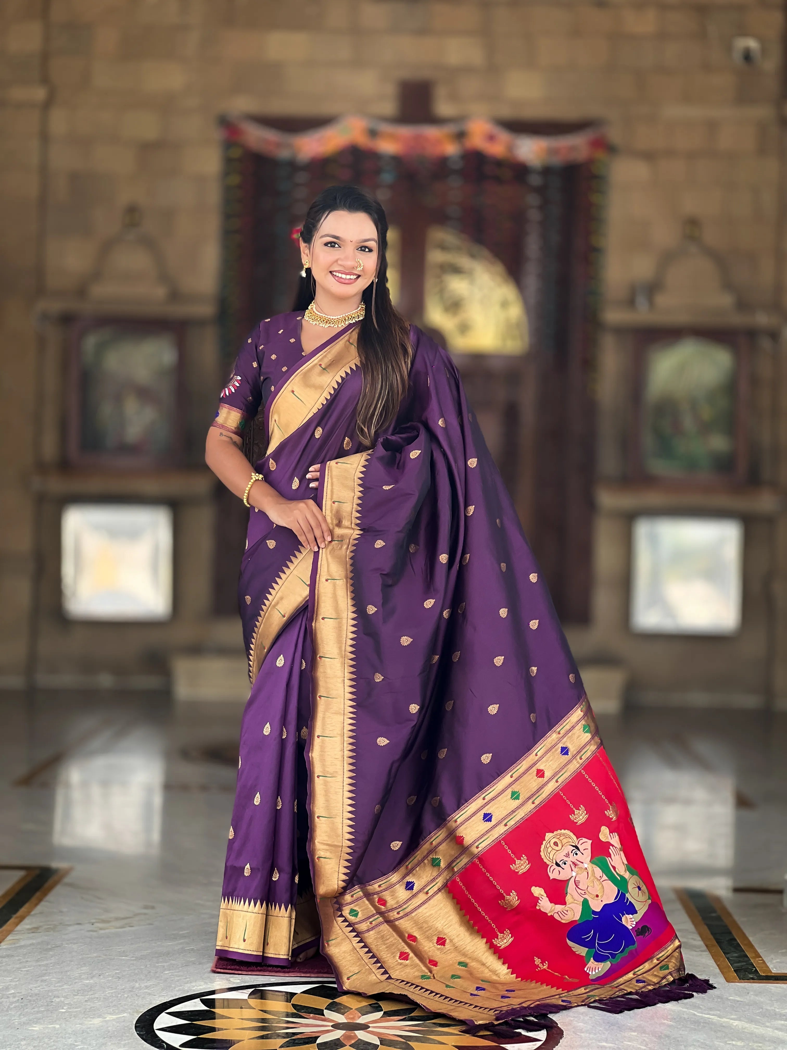 Soft Silk Ganpati Designer Paithani Saree
