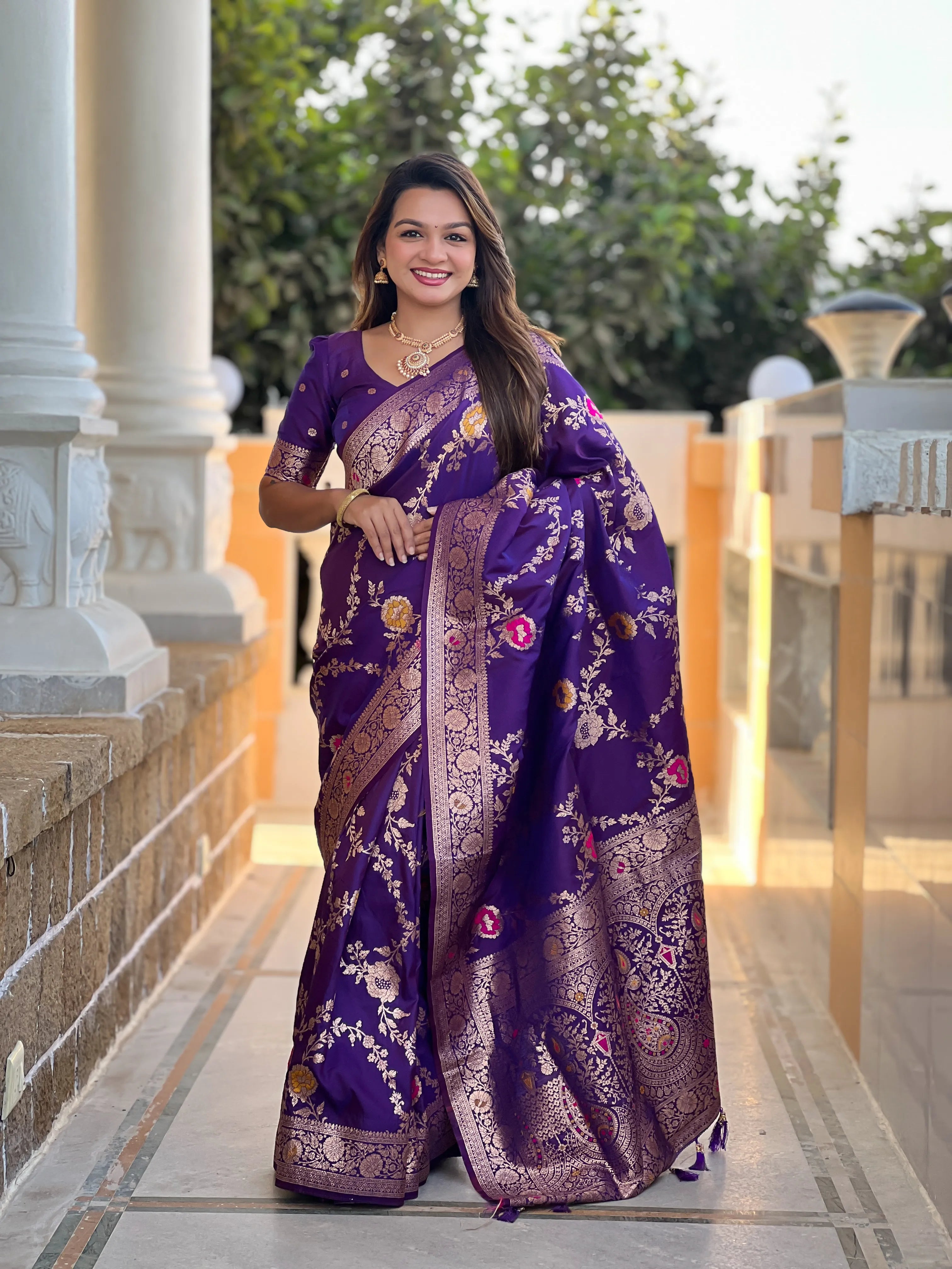 Soft Banarasi Silk Copper Zari Weaving Saree