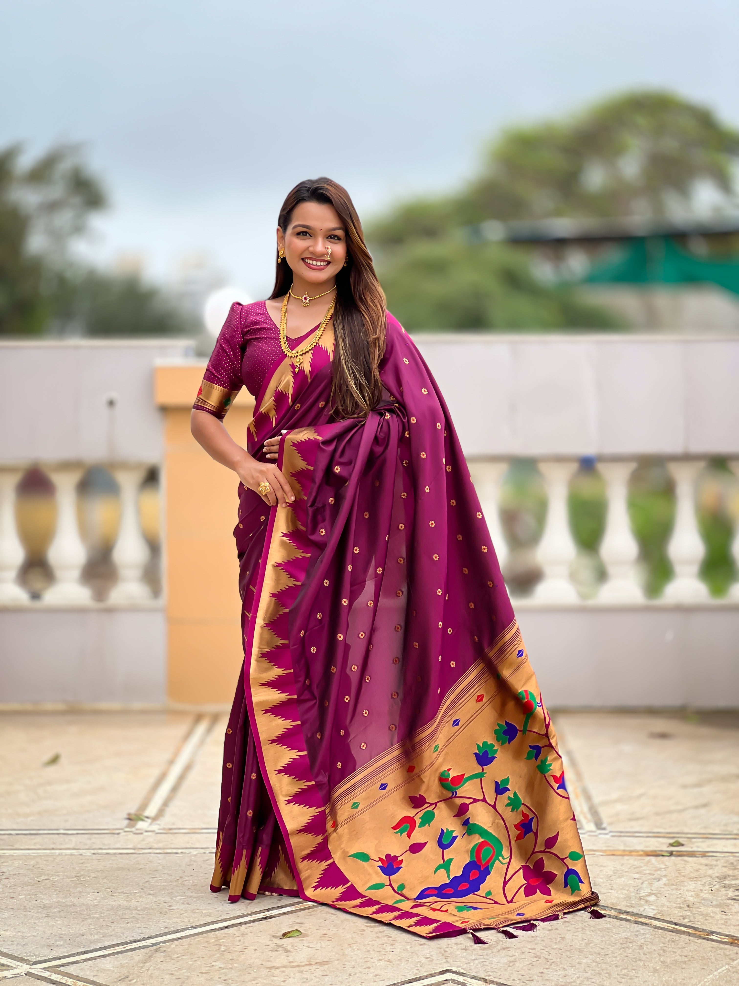 Soft Silk Designer Temple Paithani Saree