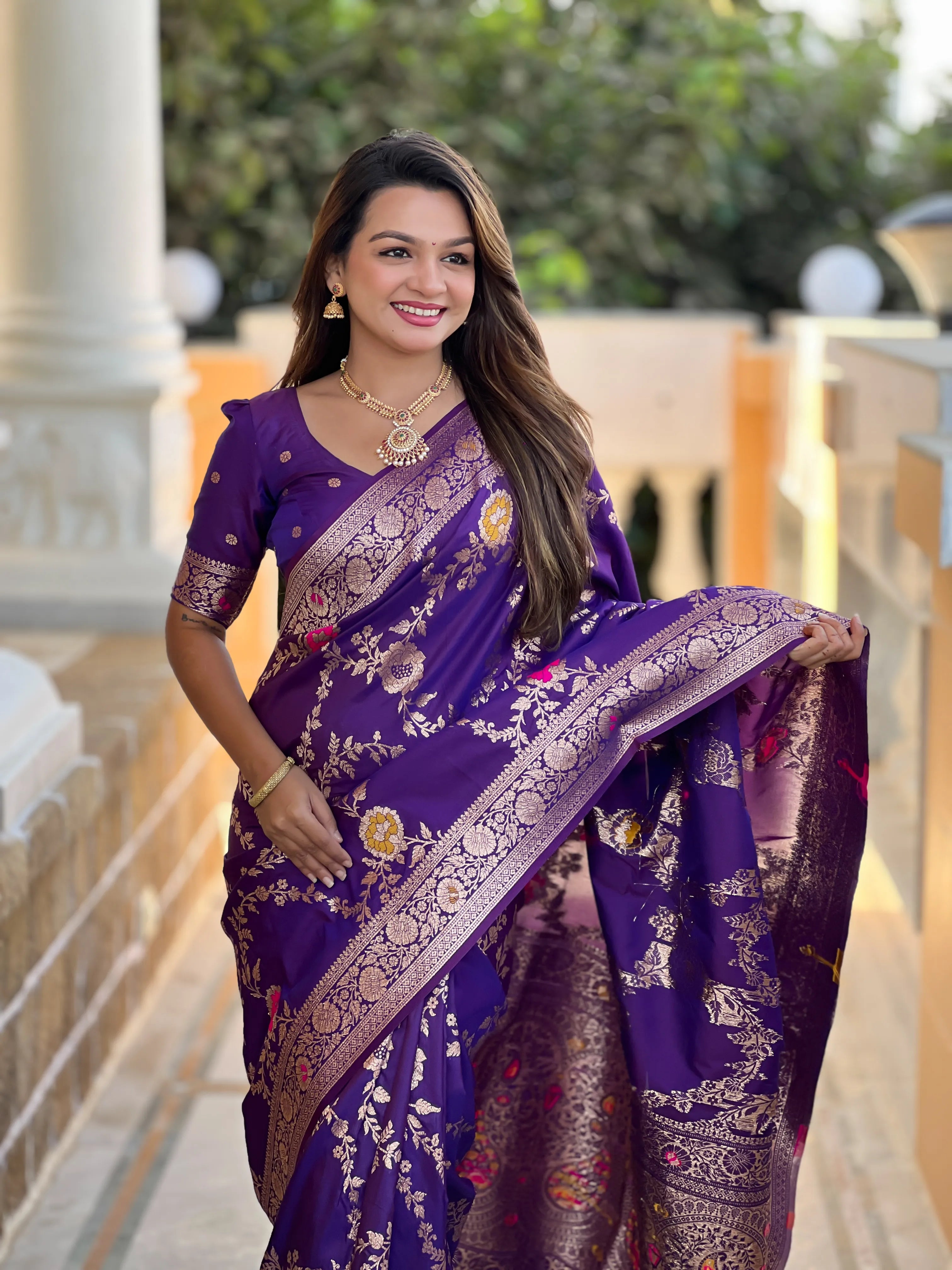 Soft Banarasi Silk Copper Zari Weaving Saree