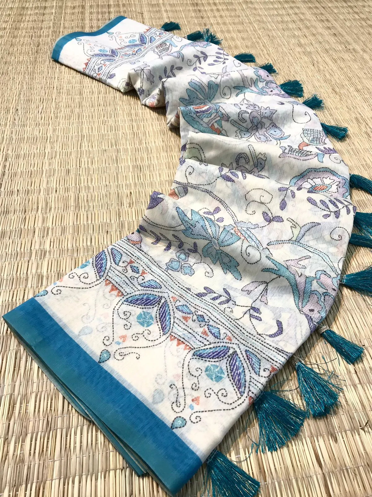 Malai Cotton Katha Printed Saree