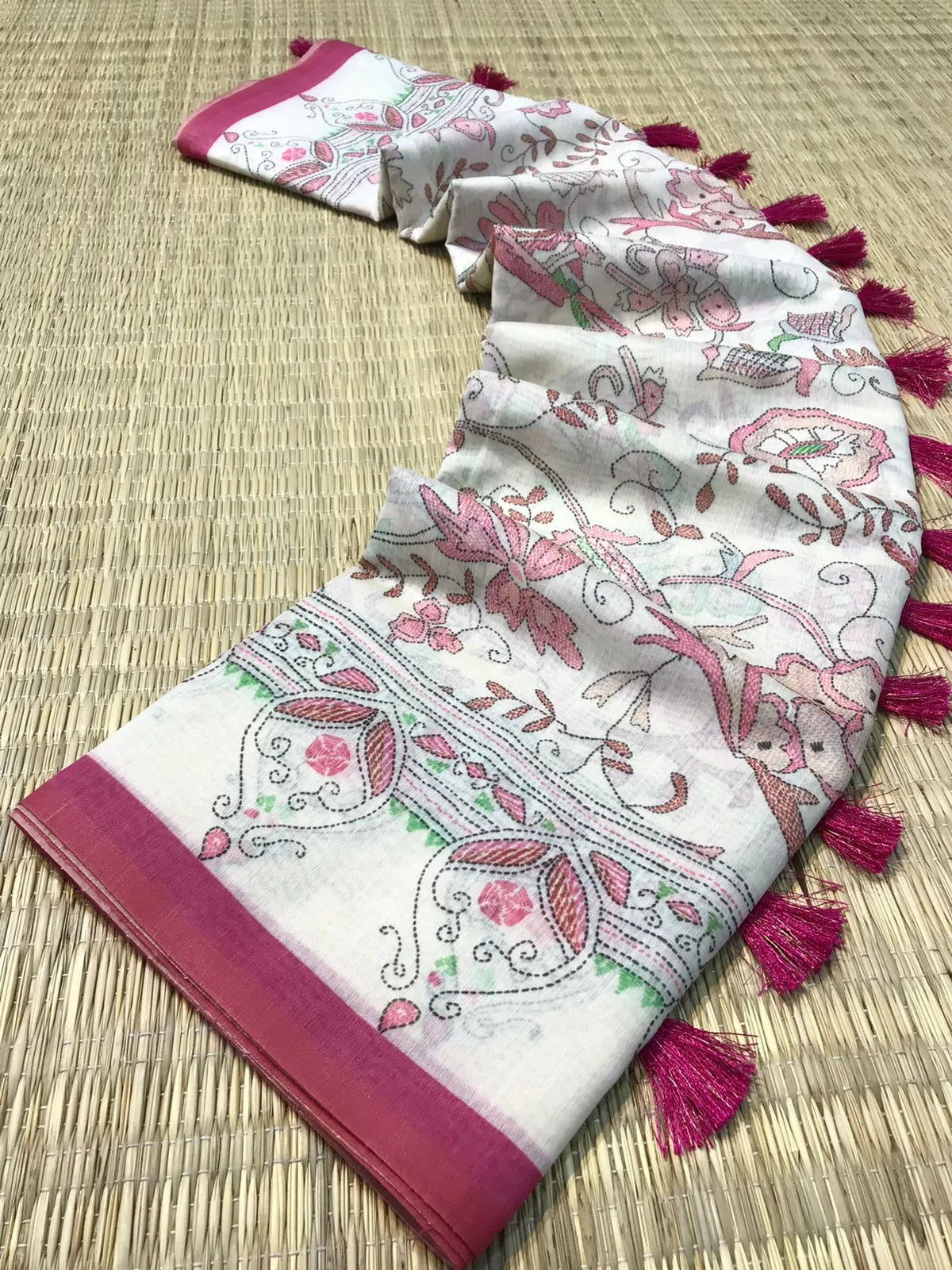 Malai Cotton Katha Printed Saree