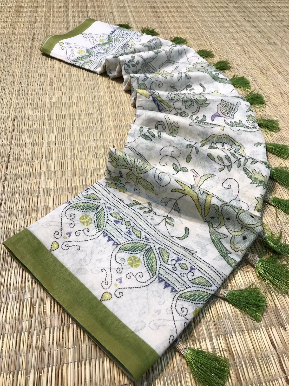 Malai Cotton Katha Printed Saree