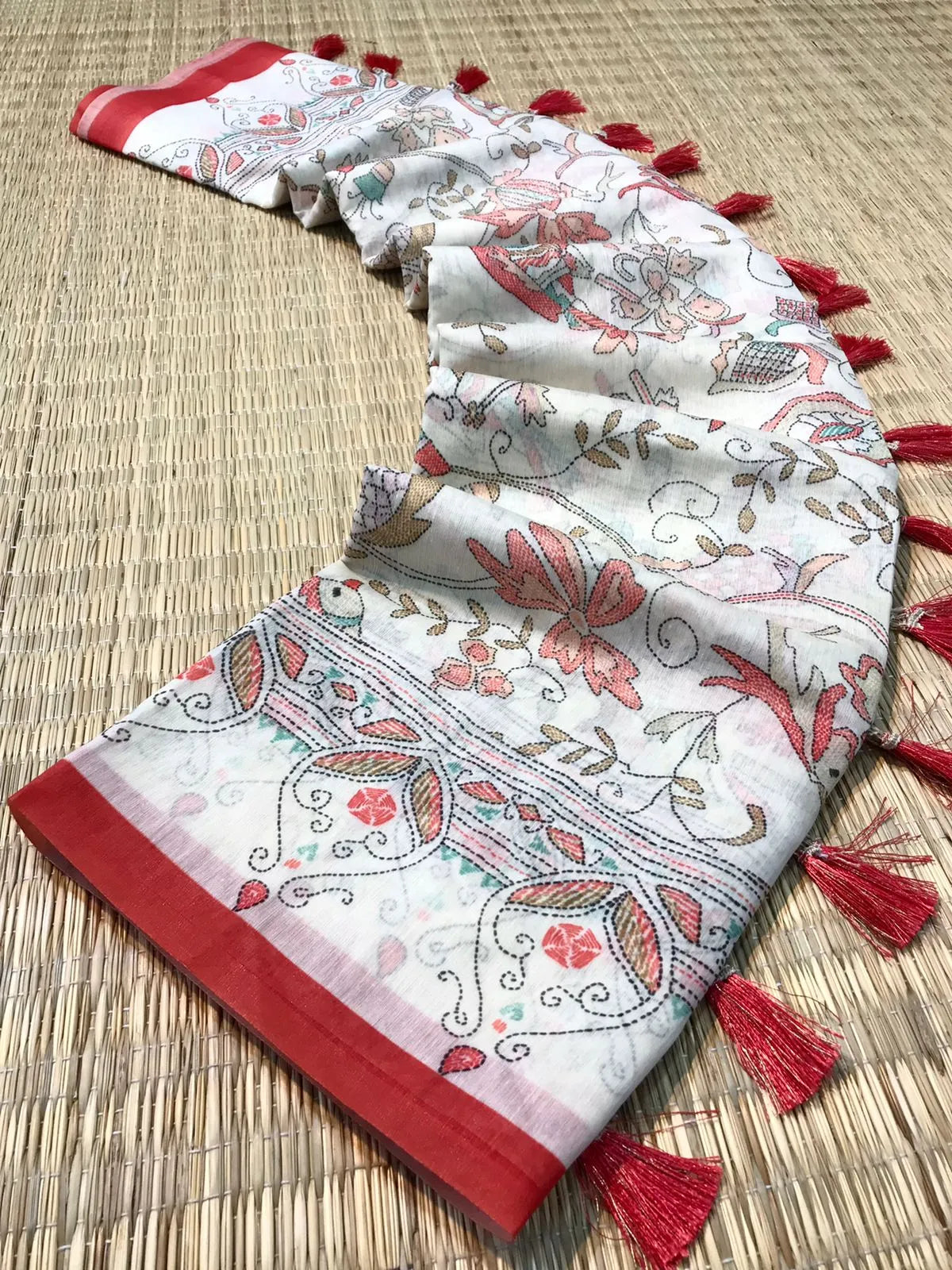 Malai Cotton Katha Printed Saree