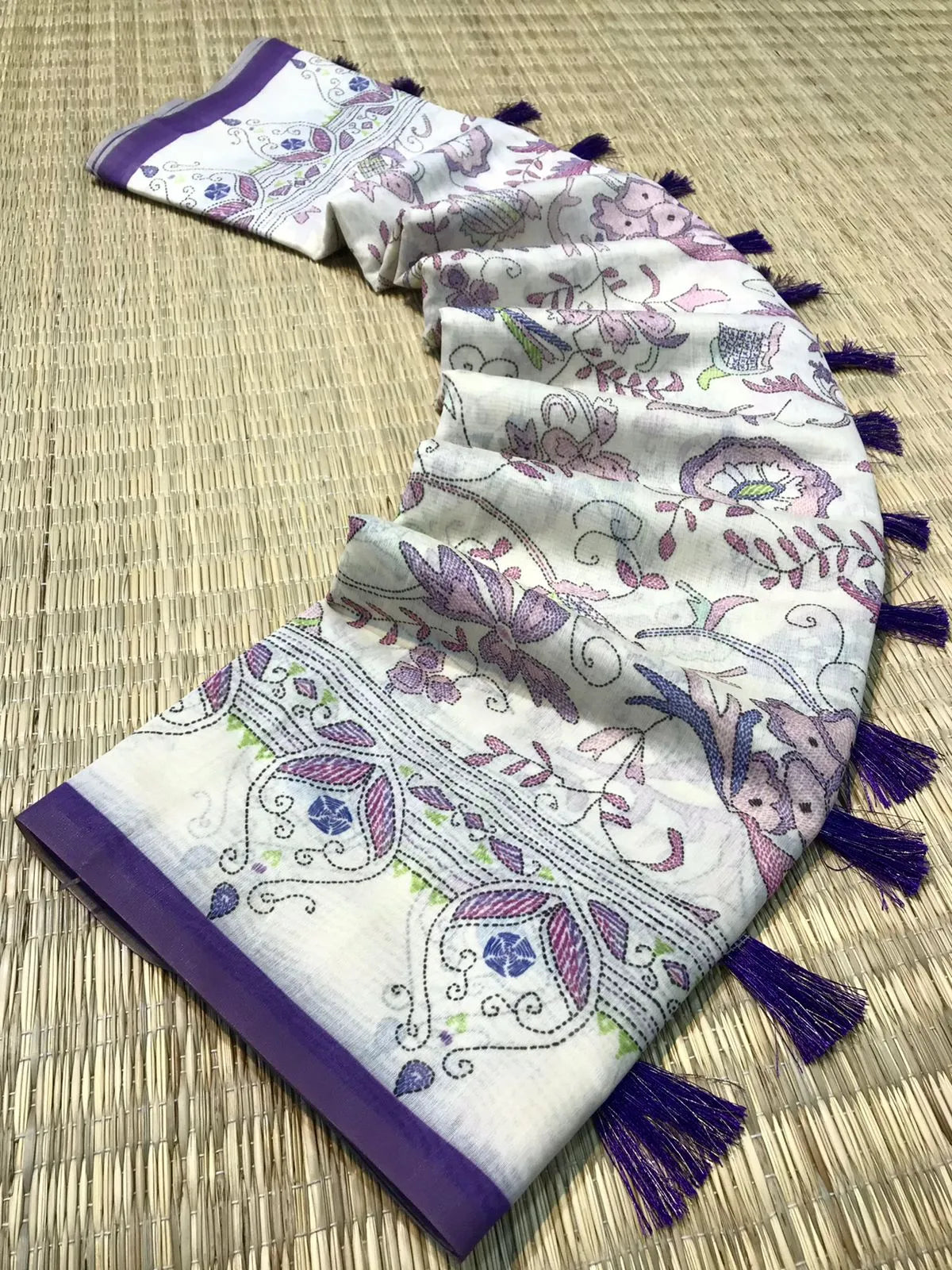 Malai Cotton Katha Printed Saree