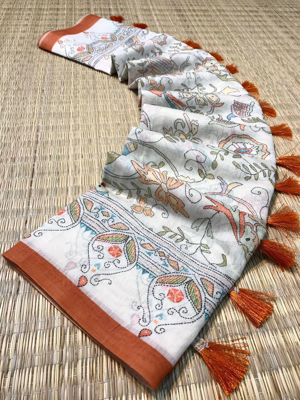 Malai Cotton Katha Printed Saree