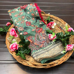 Kalamkari Fusion Printed Soft Silk Saree