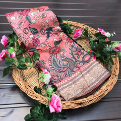 Kalamkari Fusion Printed Soft Silk Saree