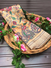 Kalamkari Fusion Printed Soft Silk Saree