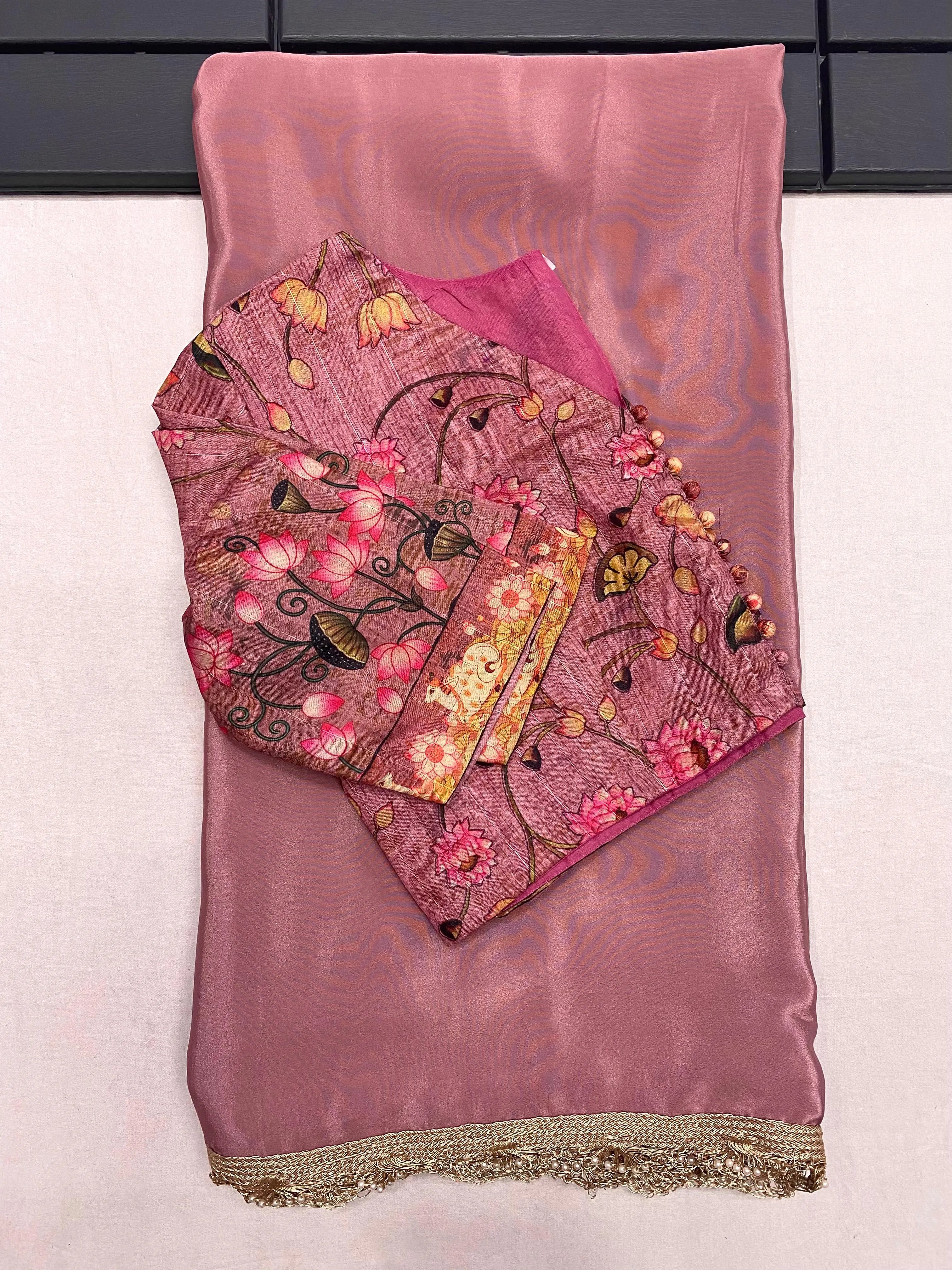 Crape Satin Fabric Fully Work Saree