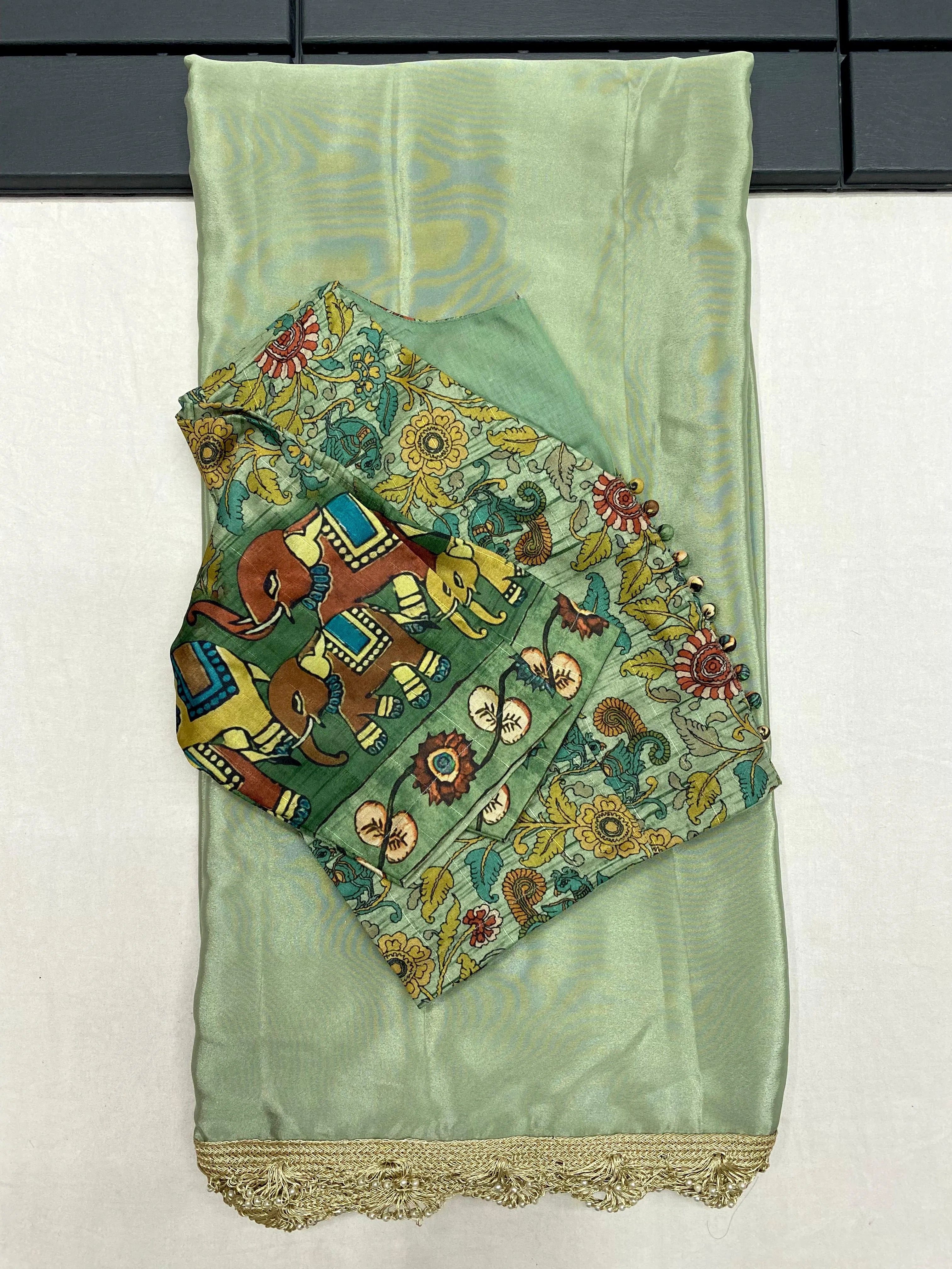 Crape Satin Fabric Fully Work Saree