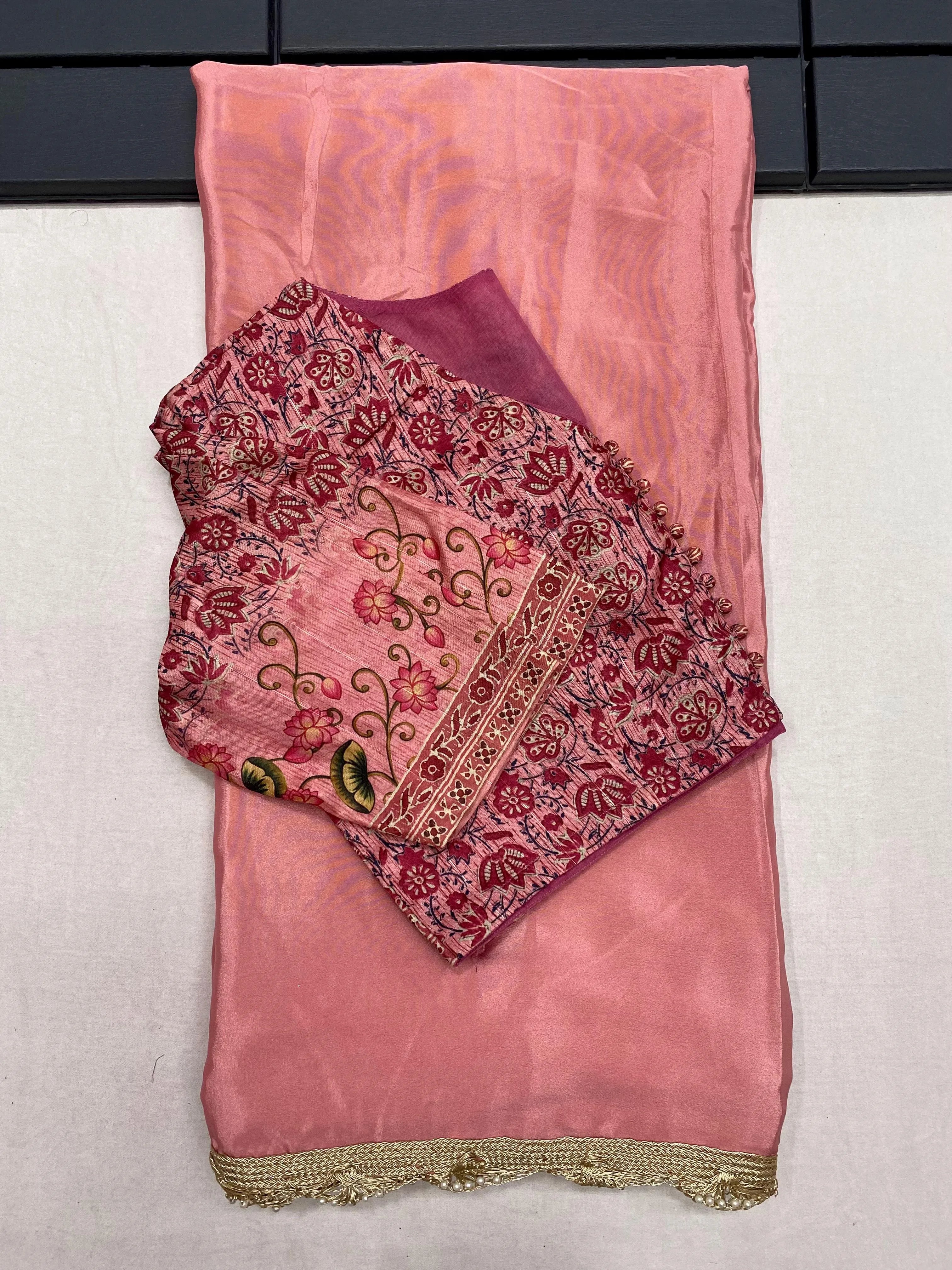 Crape Satin Fabric Fully Work Saree