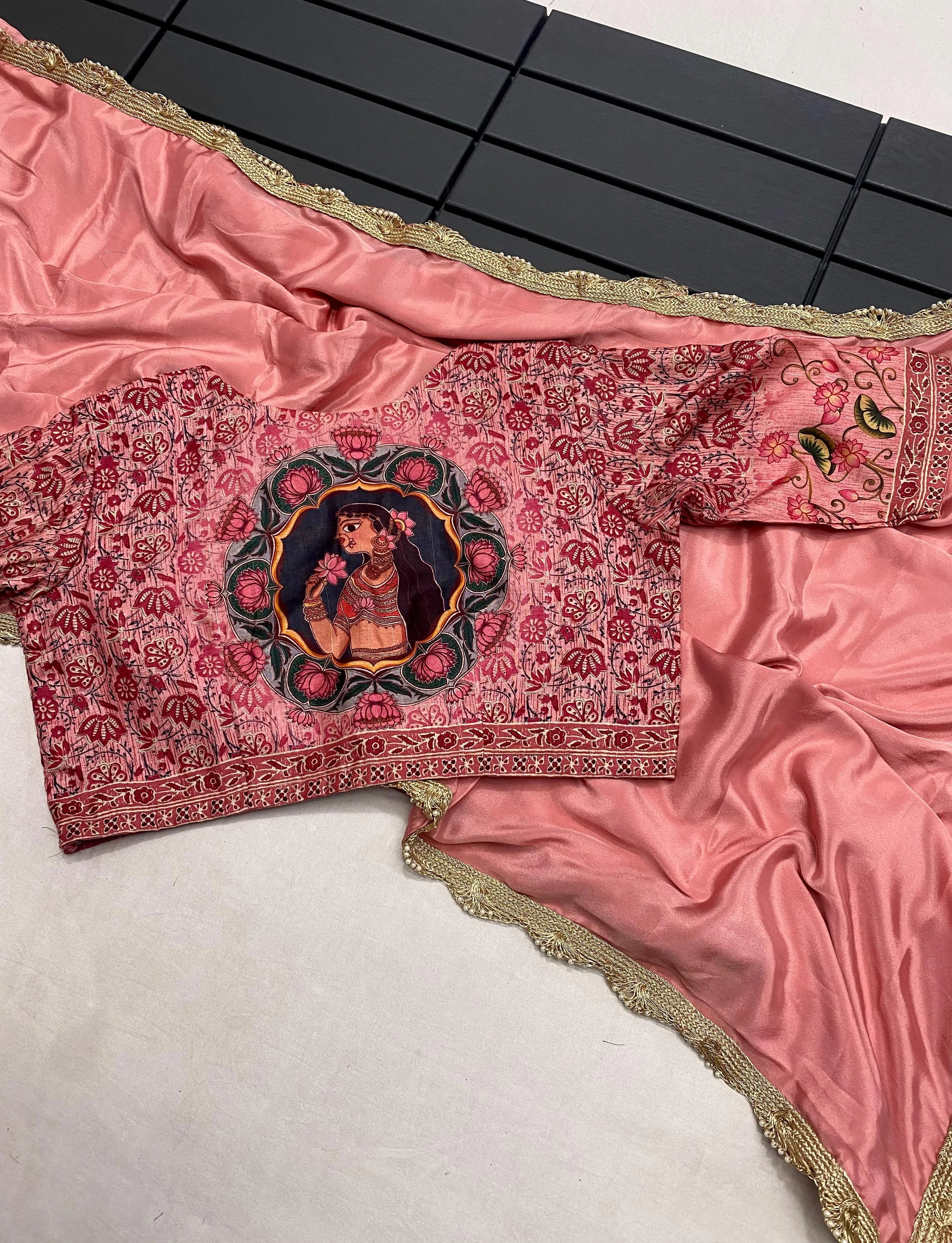 Crape Satin Fabric Fully Work Saree